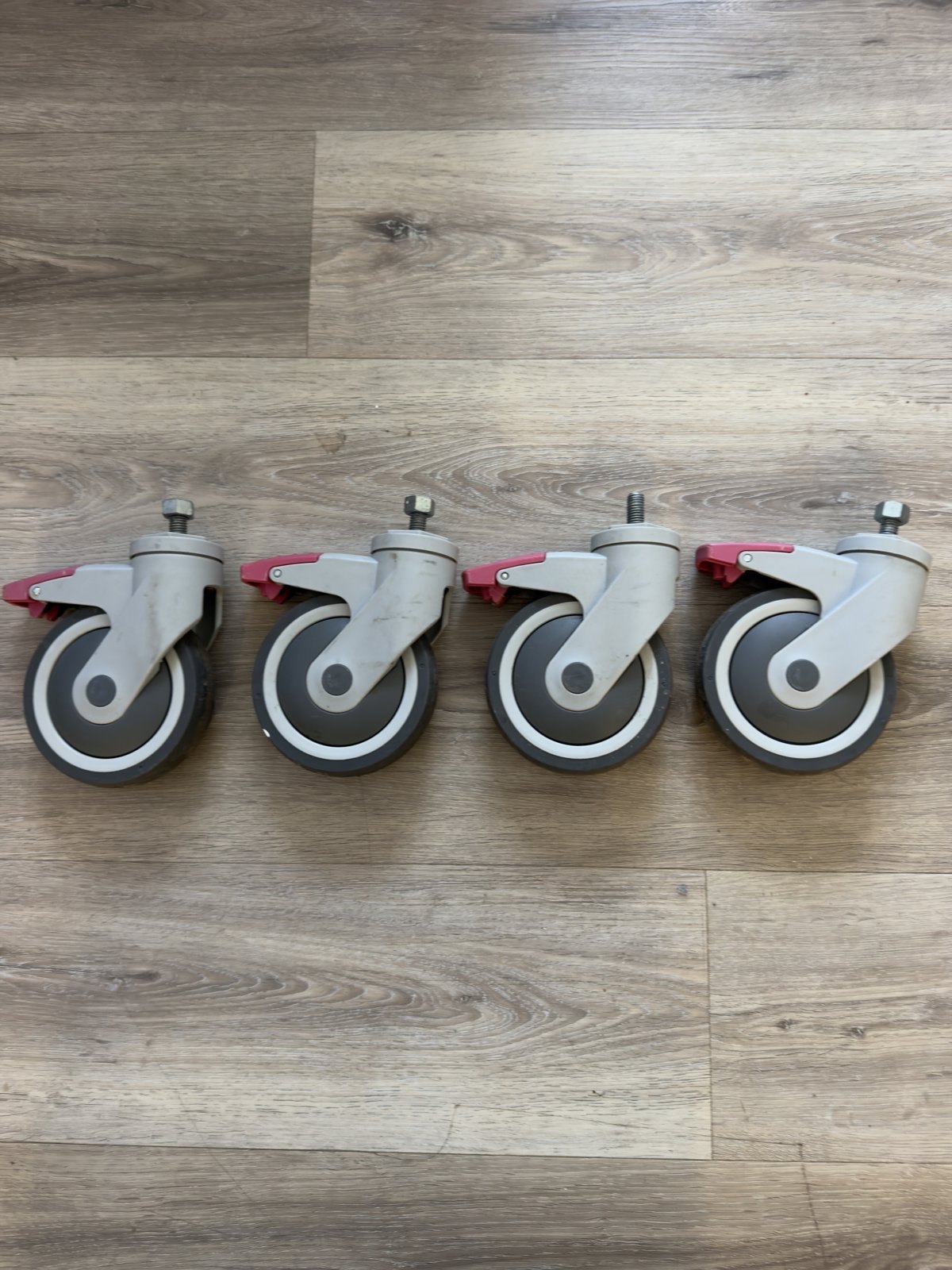4 Swivel Casters with Brakes – Threaded Stem, Grey Wheels