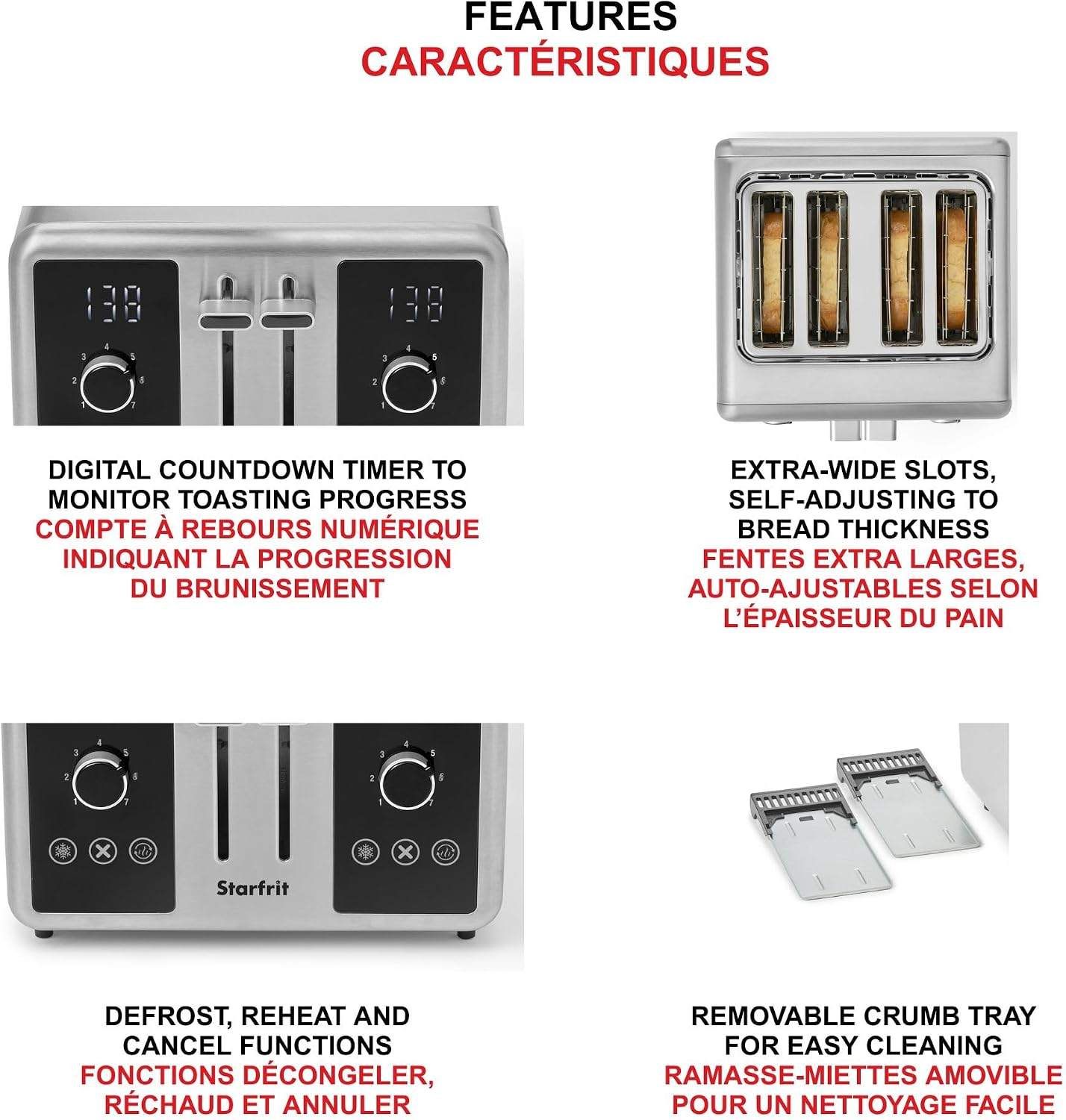 Starfrit 4-Slice Toaster, Digital Countdown, 7 Settings - photo 4