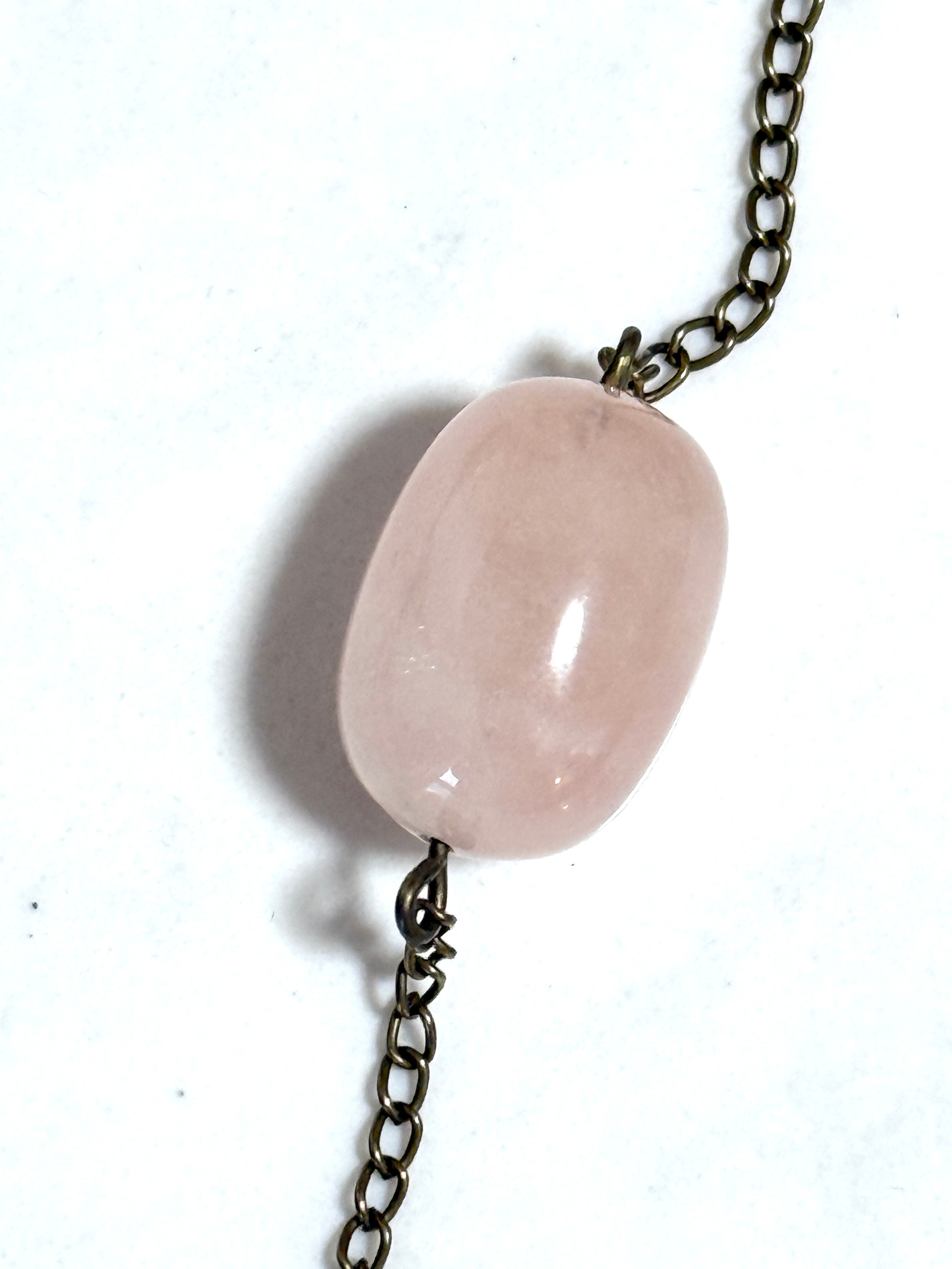 Natural Rose Quartz Short Necklace, Bronze Chain - photo 3