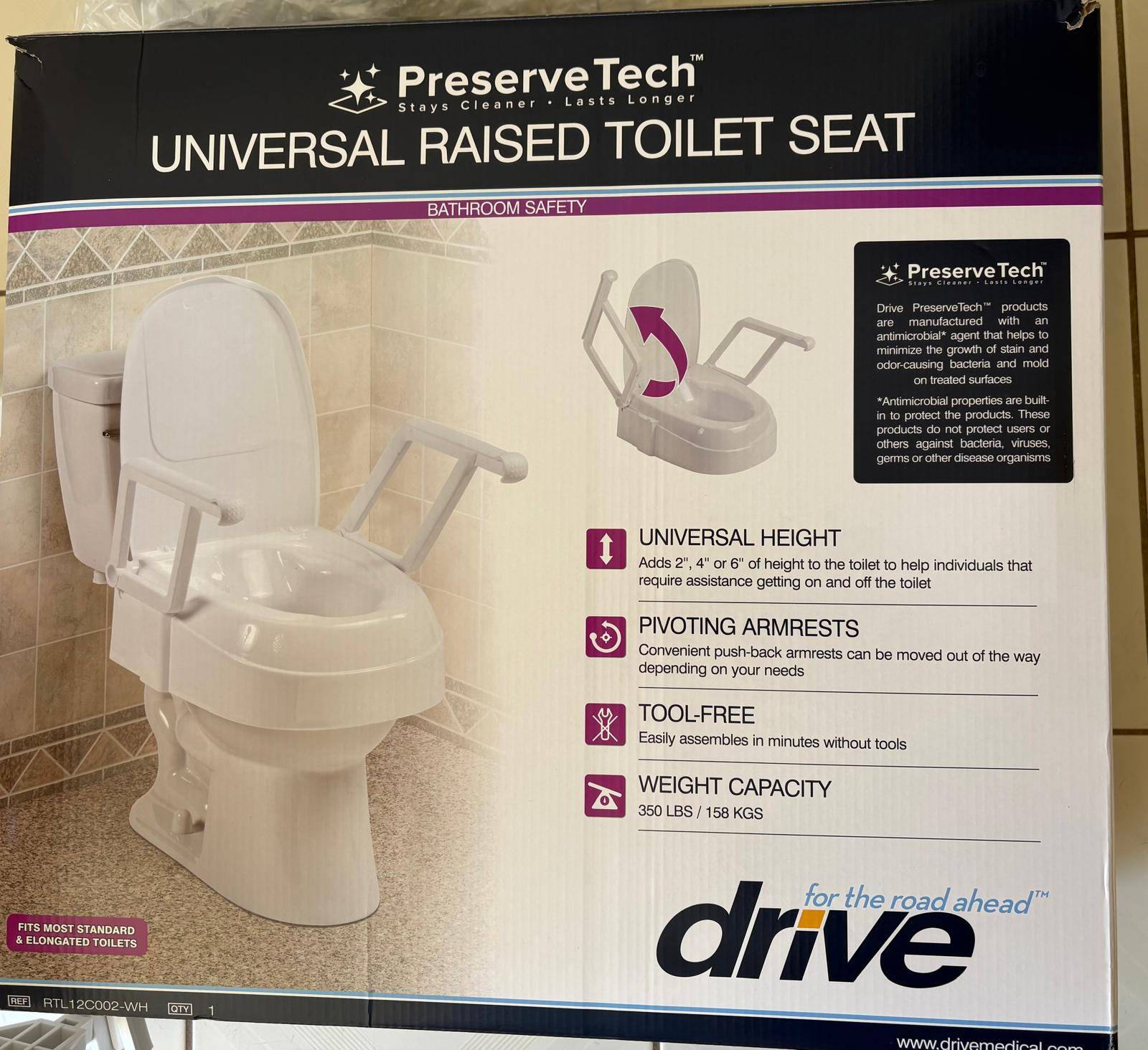 Drive Medical PreserveTech Universal Raised Toilet Seat