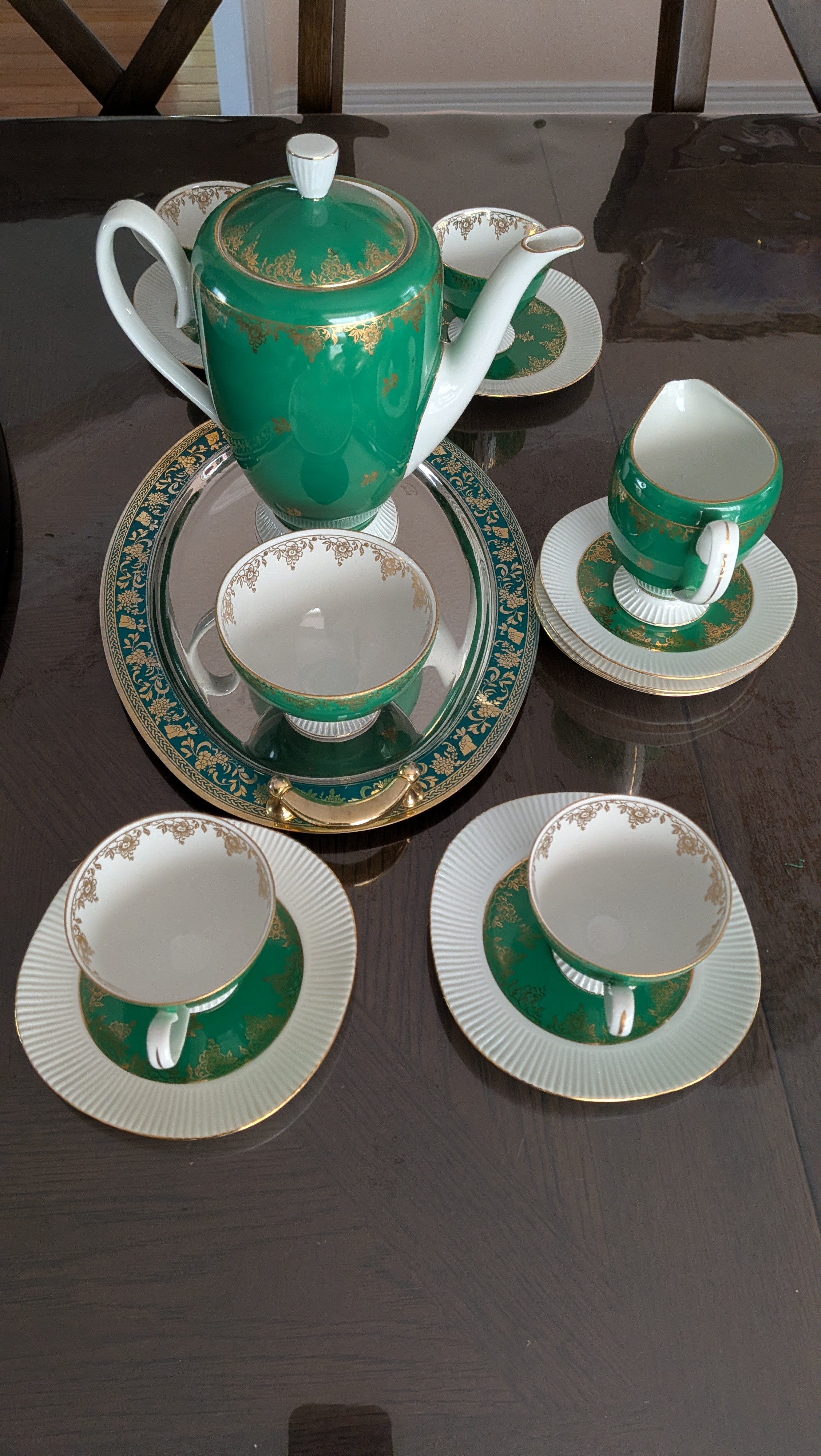 Vintage Green&Gold Porcelain Tea/Coffee Set with Tray–OBO - photo 3