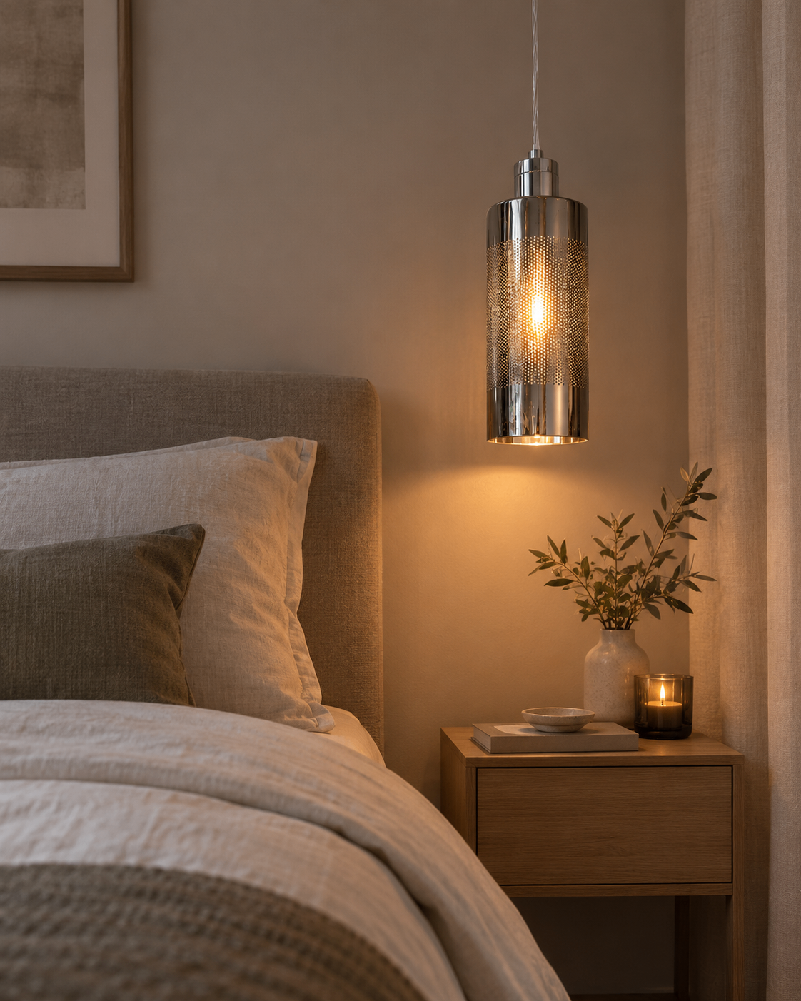 Smoked Chrome Glass Cylinder Pendant Light, Modern Hanging Lamp