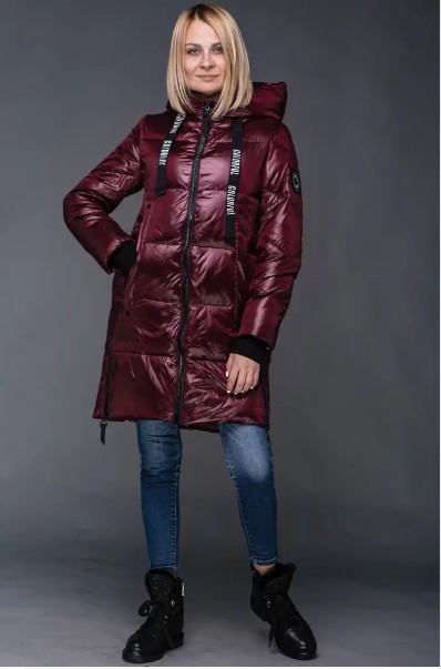 Women's Burgundy Mid-Length Puffer Coat - photo 4