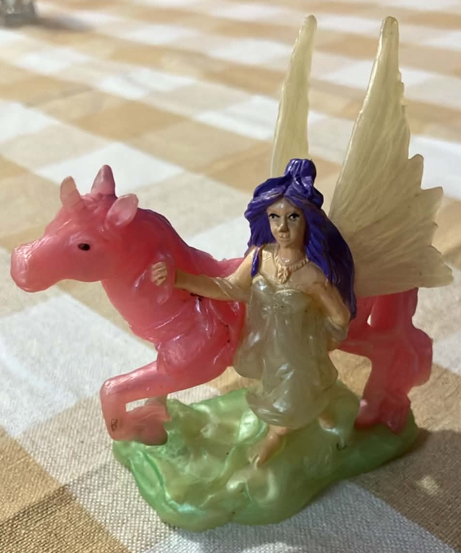 Vintage Translucent Plastic Fairy and Unicorn Figurine - 3 Inche