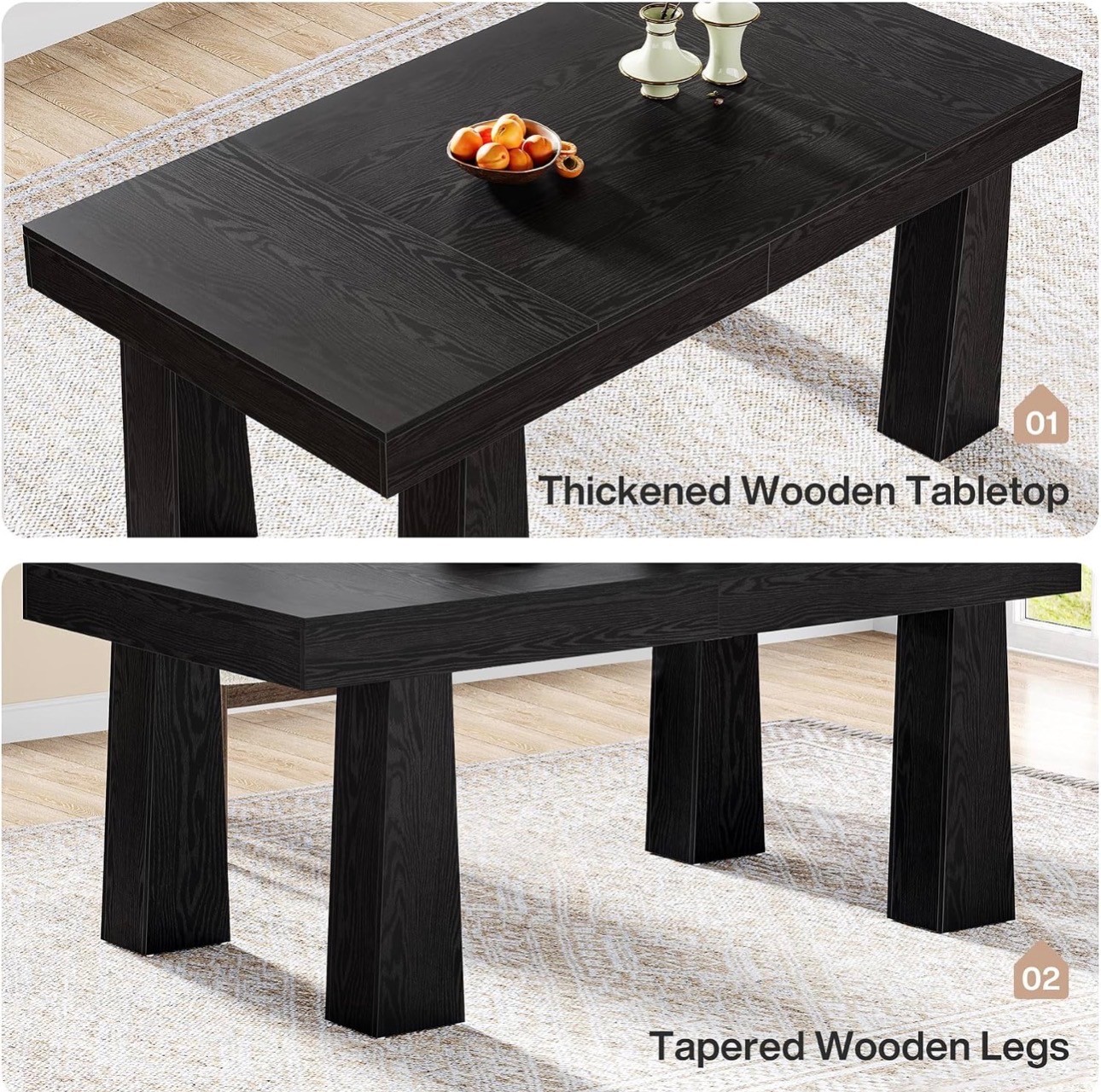 Black Dining Table 63" – Wood Table for 6, Brand New - photo 4