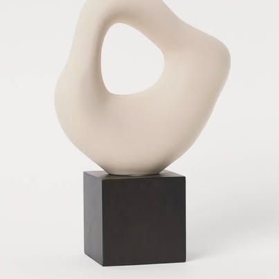 Modern Abstract Sculpture on Wood Base - Cream Decorative Accent