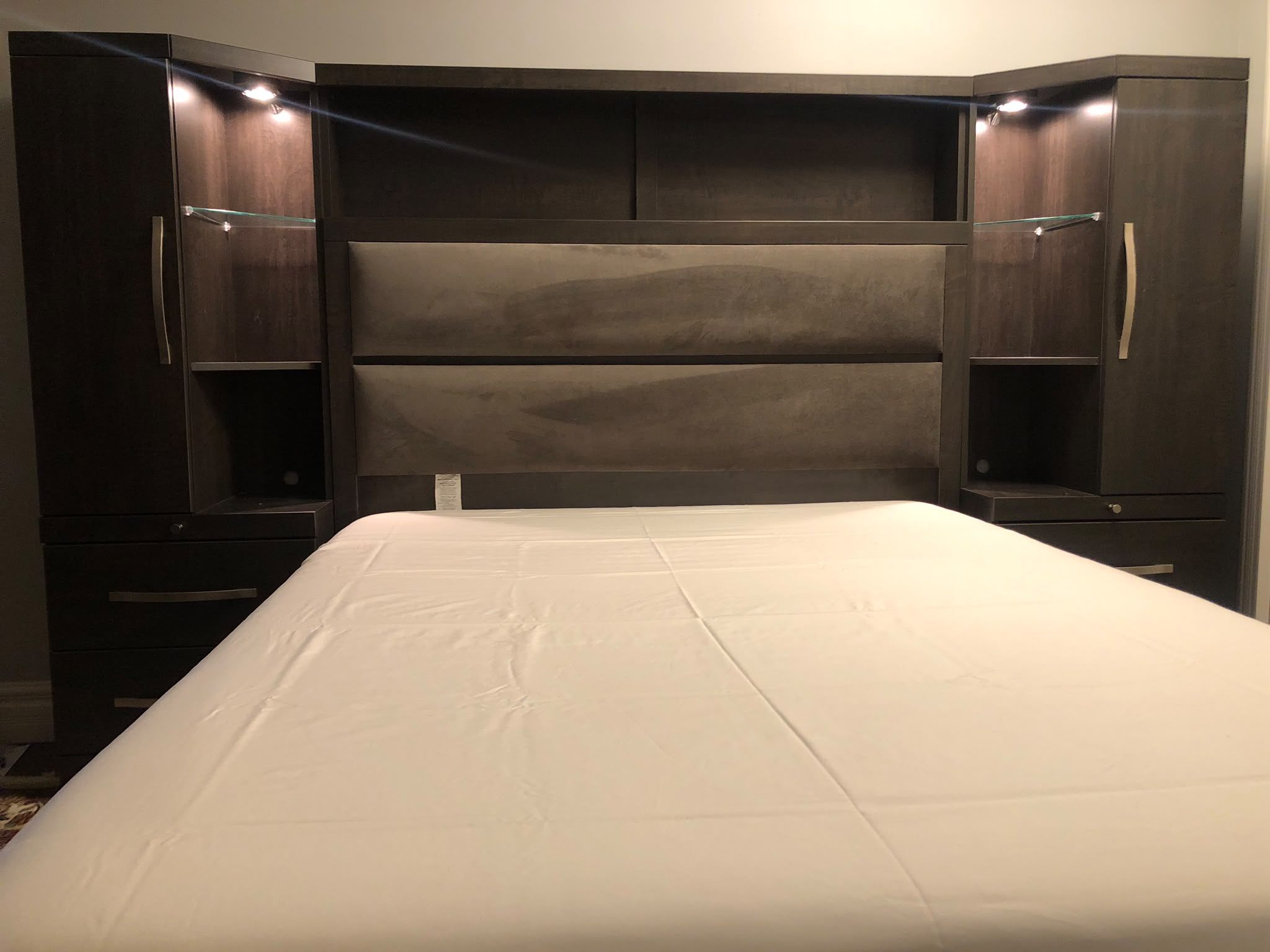 Queen Bed set with Tower Side Tables/Cabinets/Shelf