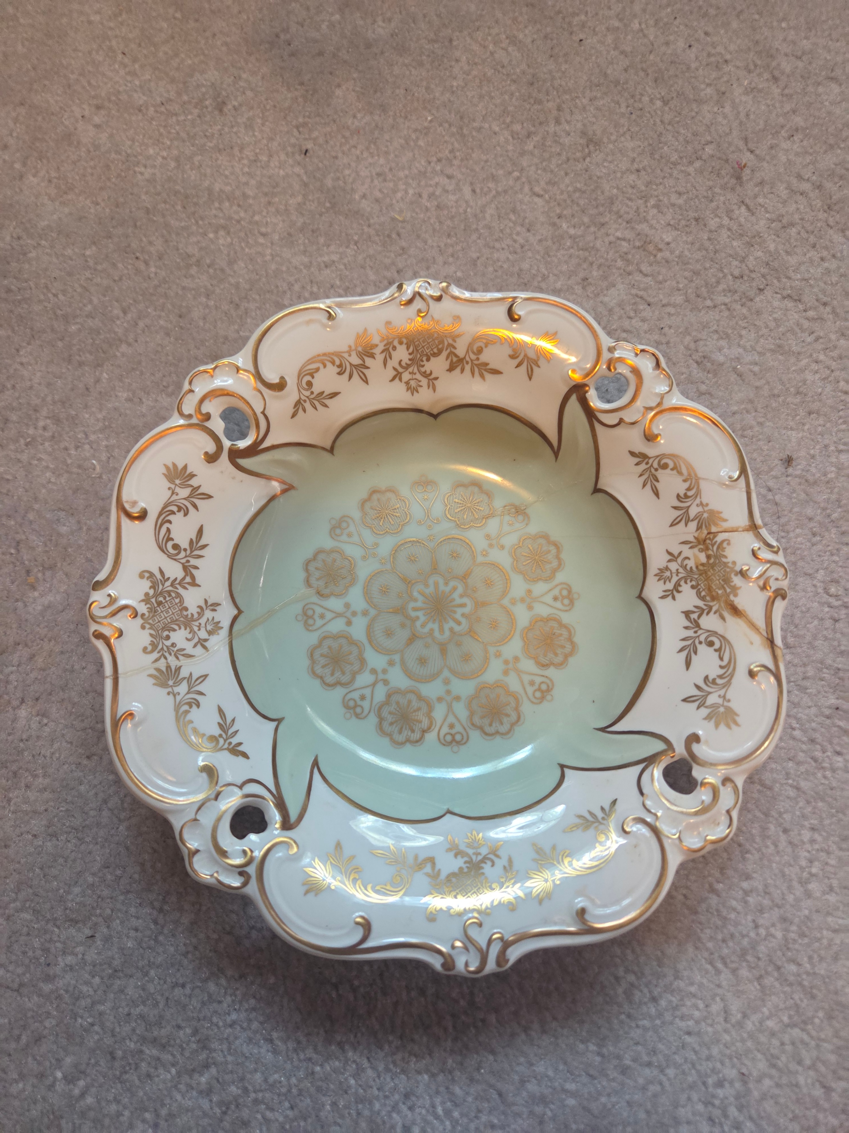 FREE Vintage German Weimar Porcelain Pierced Plate (Kintsugi)