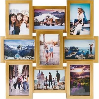 Gold Photo Collage Frame 9-Opening - 18x18in, Holds 4x6