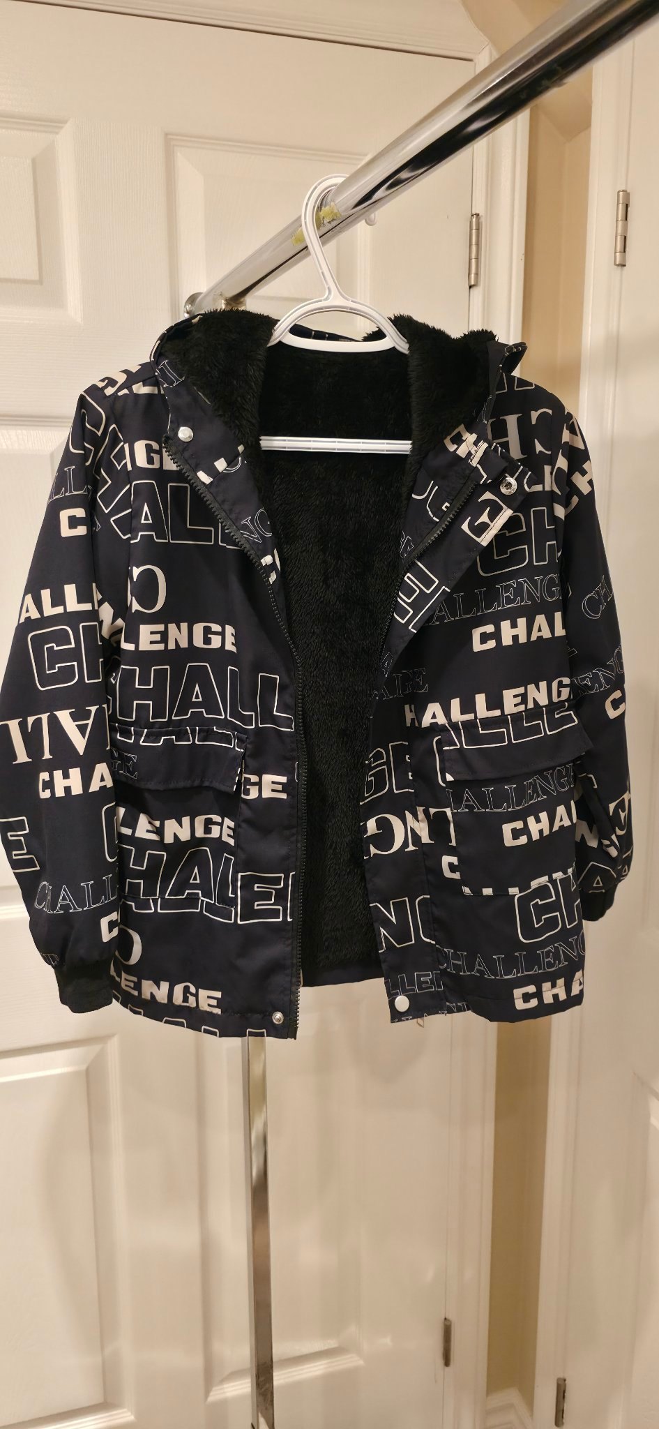 Kids SHEIN CHALLENGE print jacket size 11-12Y, black