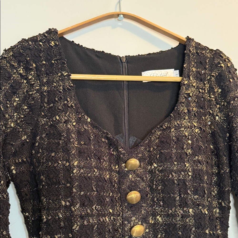 Chic Black and Gold Tweed Mini Dress - photo 2
