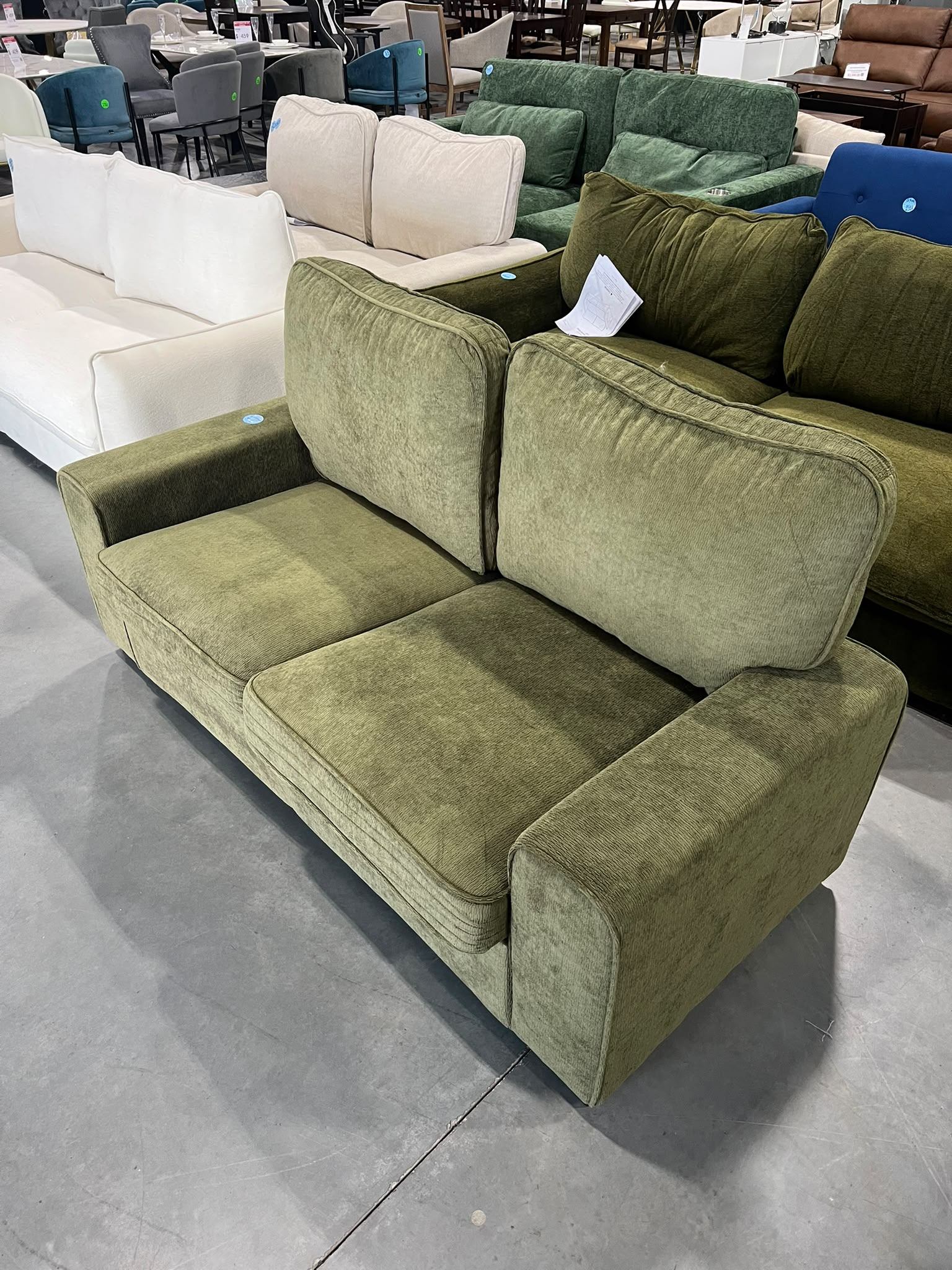 Green/Cream Fabric Loveseat Sofa - Brand New $369 🛋️