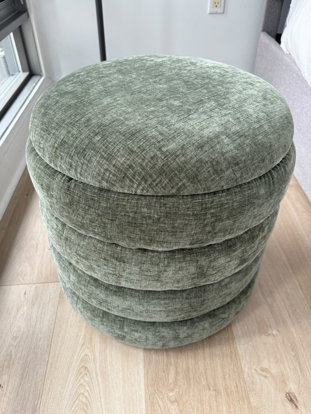 Green Velvet Storage Ottoman / Round Accent Stool, 18" x 18" - photo 3