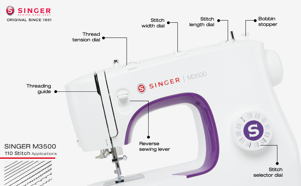 Singer M3500 domestic sewing machine with accessories