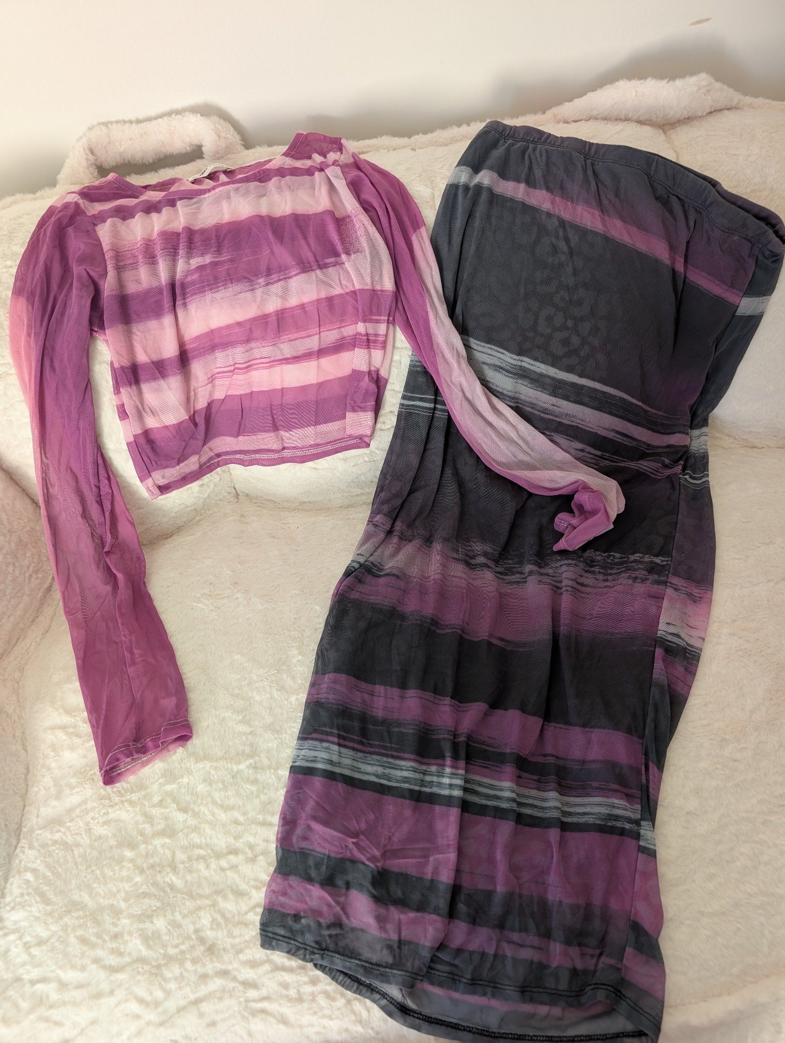 Purple Striped Mesh Two-Piece Set