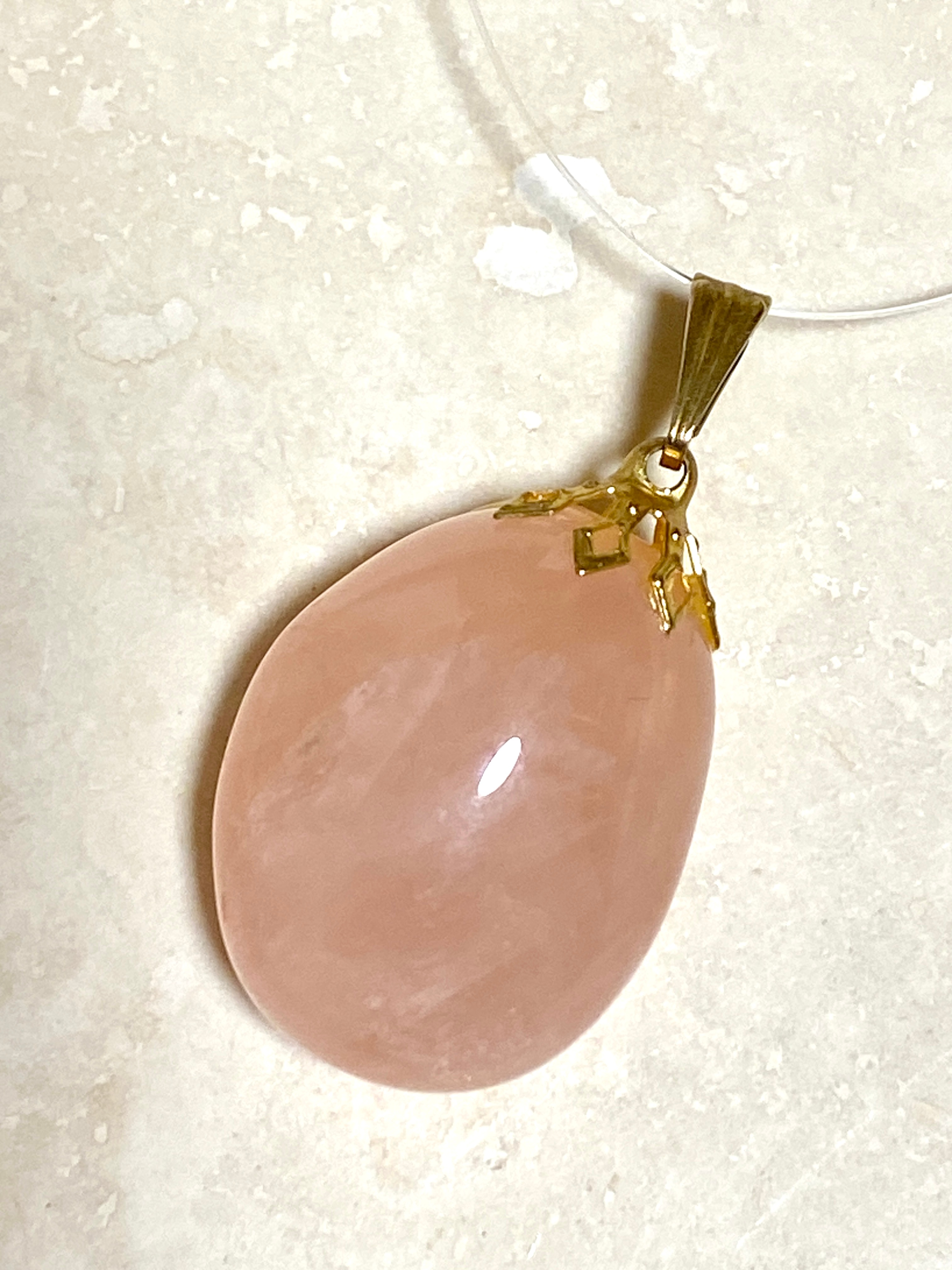 Large Rose Quartz Pendant, 10K Gold Plated - photo 4