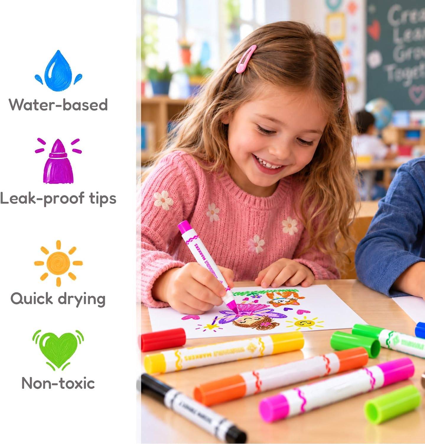 Washable Markers for Kids, 256 Pack, 16 Colours, Broad Line Felt - photo 5