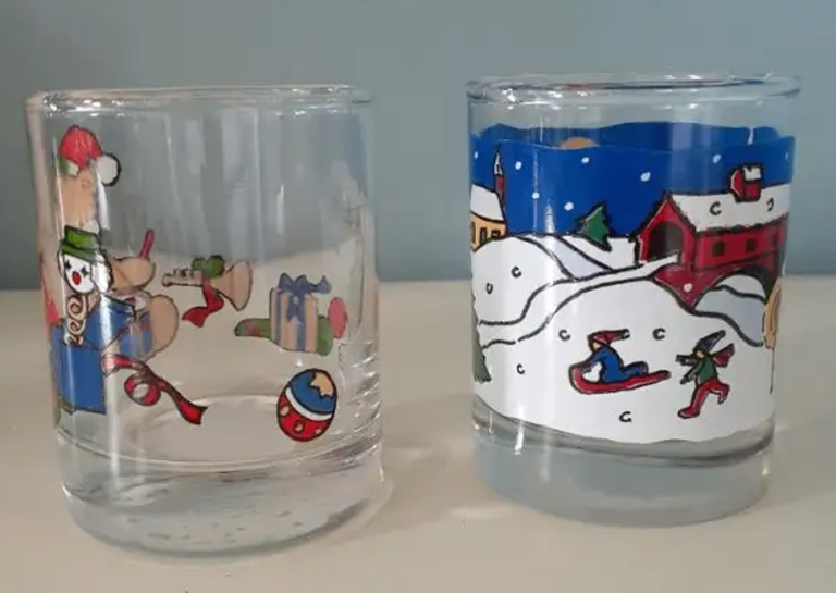 2 Vintage Anchor Hocking Christmas Glass Votive Candle Holders - photo 2