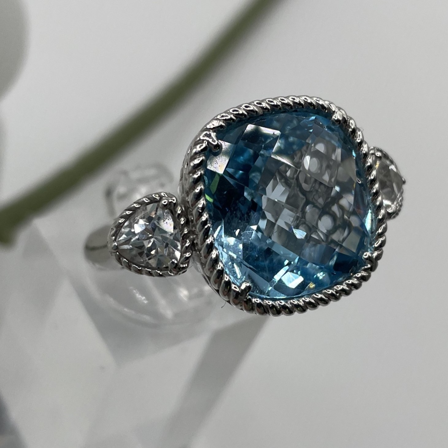 David Yurman Inspired Blue & White Topaz Cocktail Ring (Size 9)