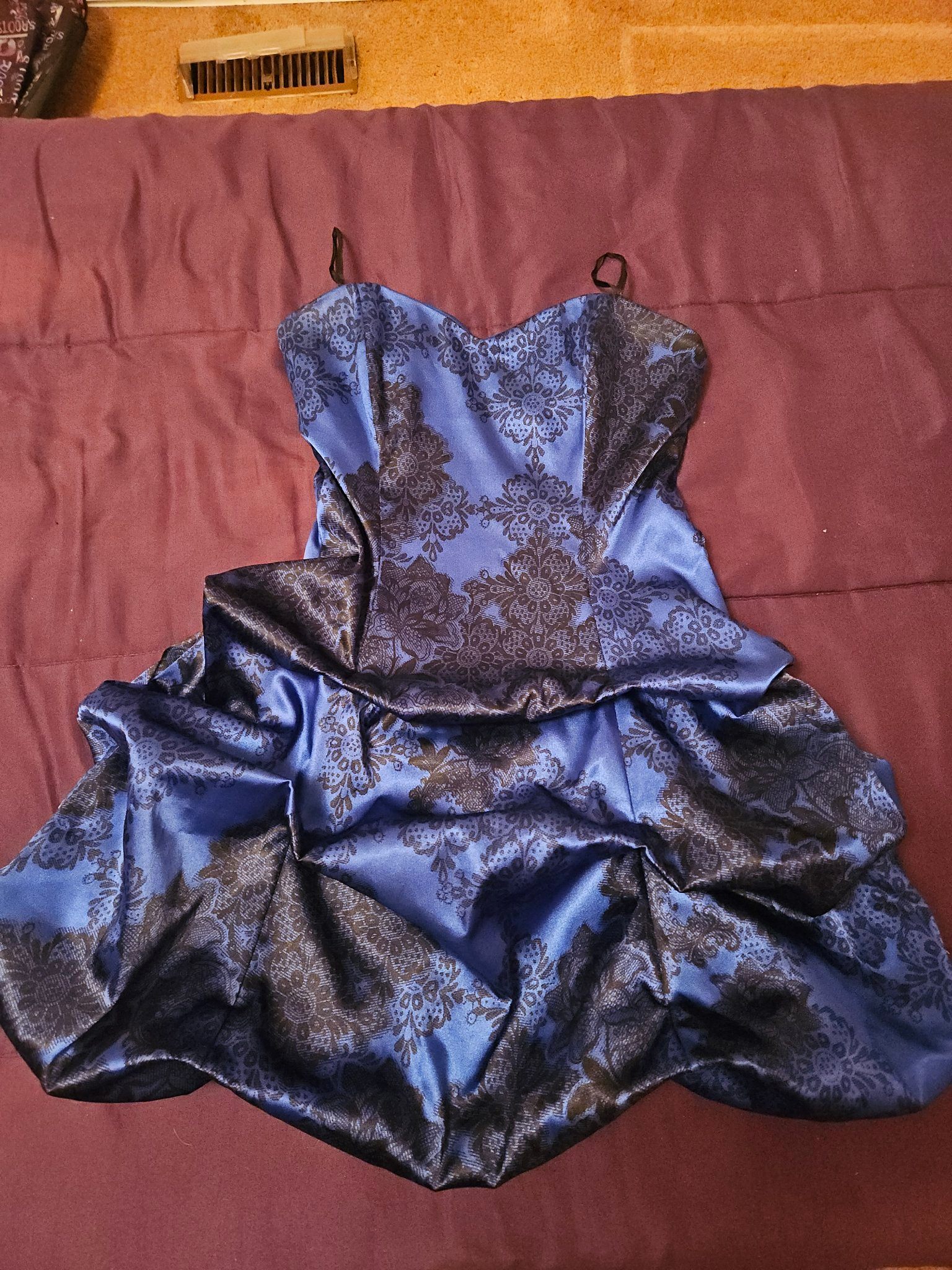 Le Chateau Blue Dress - Small - Satin Lace