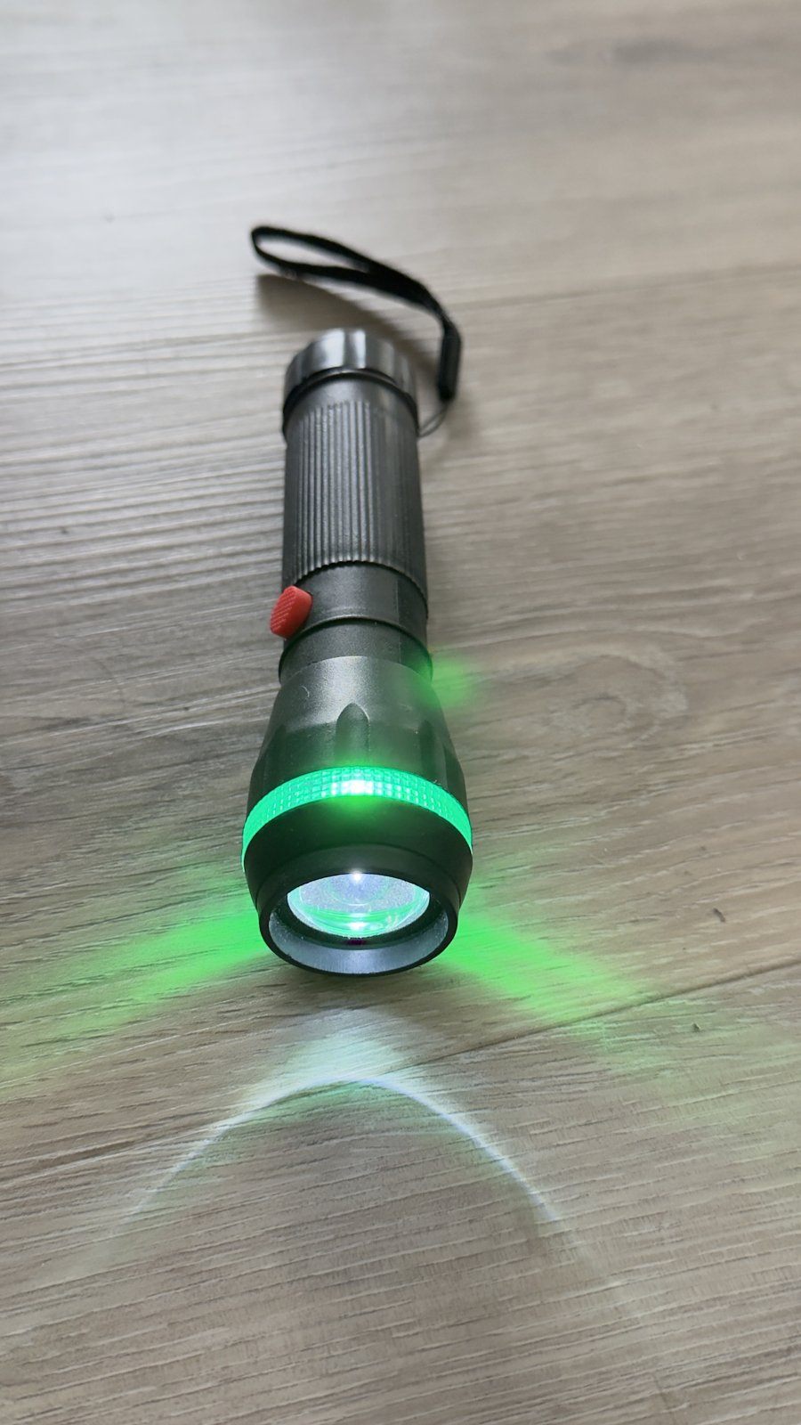 LED Flashlight with Green Glow Ring – Rubber Grip, Wrist Strap - photo 3