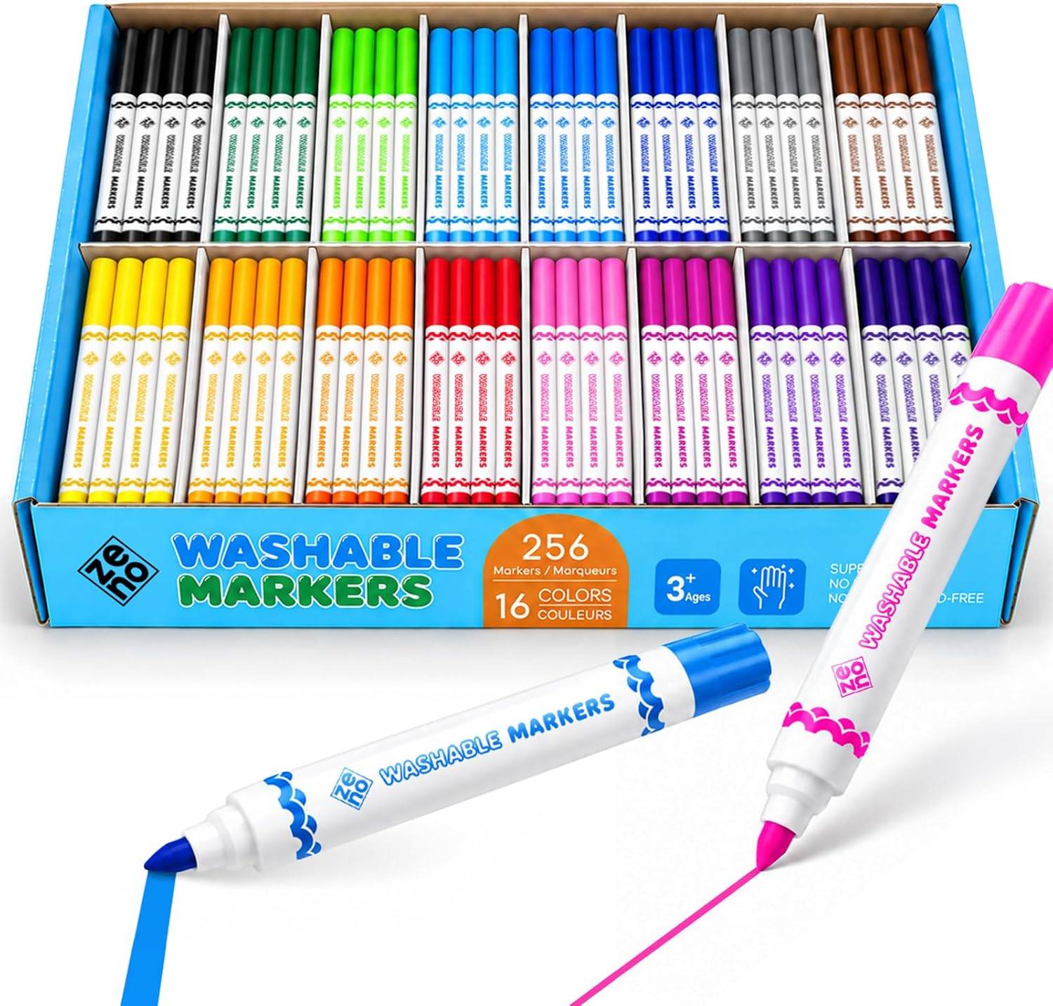Washable Markers for Kids, 256 Pack, 16 Colours, Broad Line Felt - photo 2