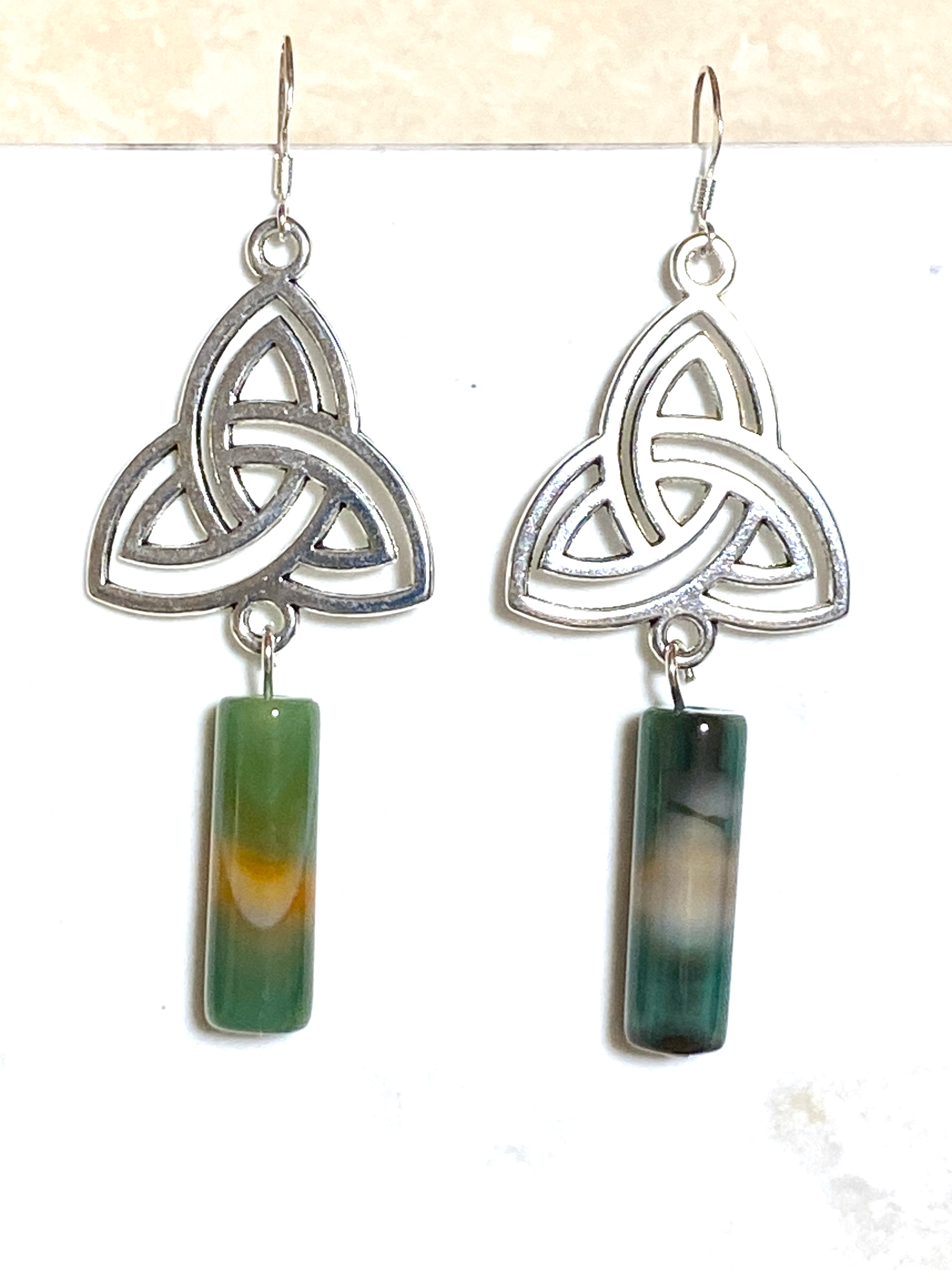 Multi-colored Dyed Agate Triqueta Earrings, Sterling Silver Hook