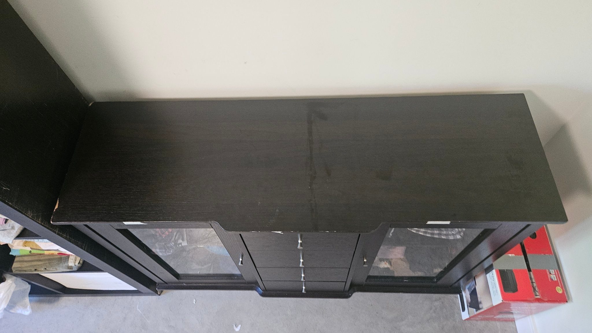 Dark Wood Sideboard with Glass-Door Cabinets (4 Drawers) - photo 2