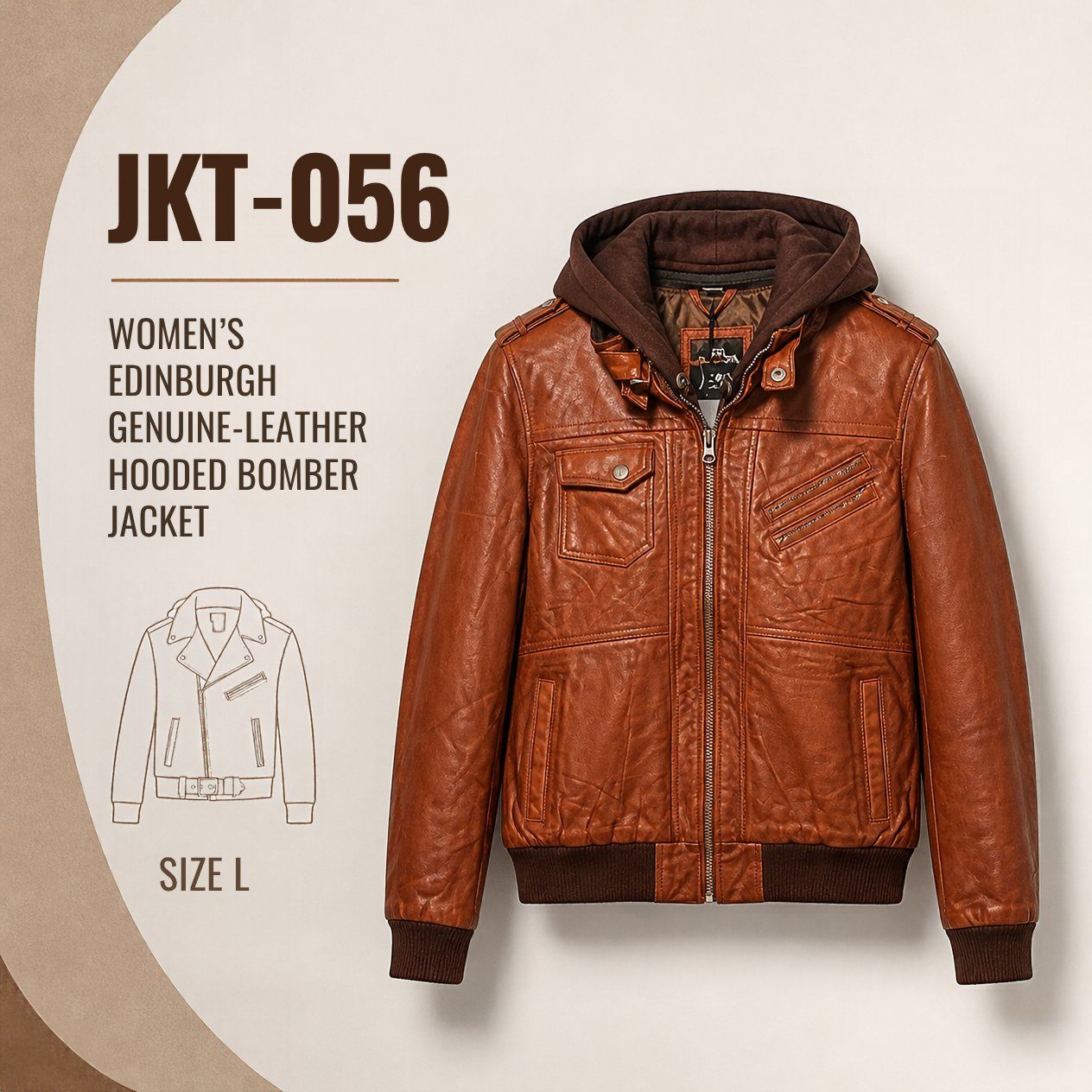JKT-056 — Women's hooded leather jacket — brand new, size L - photo 5