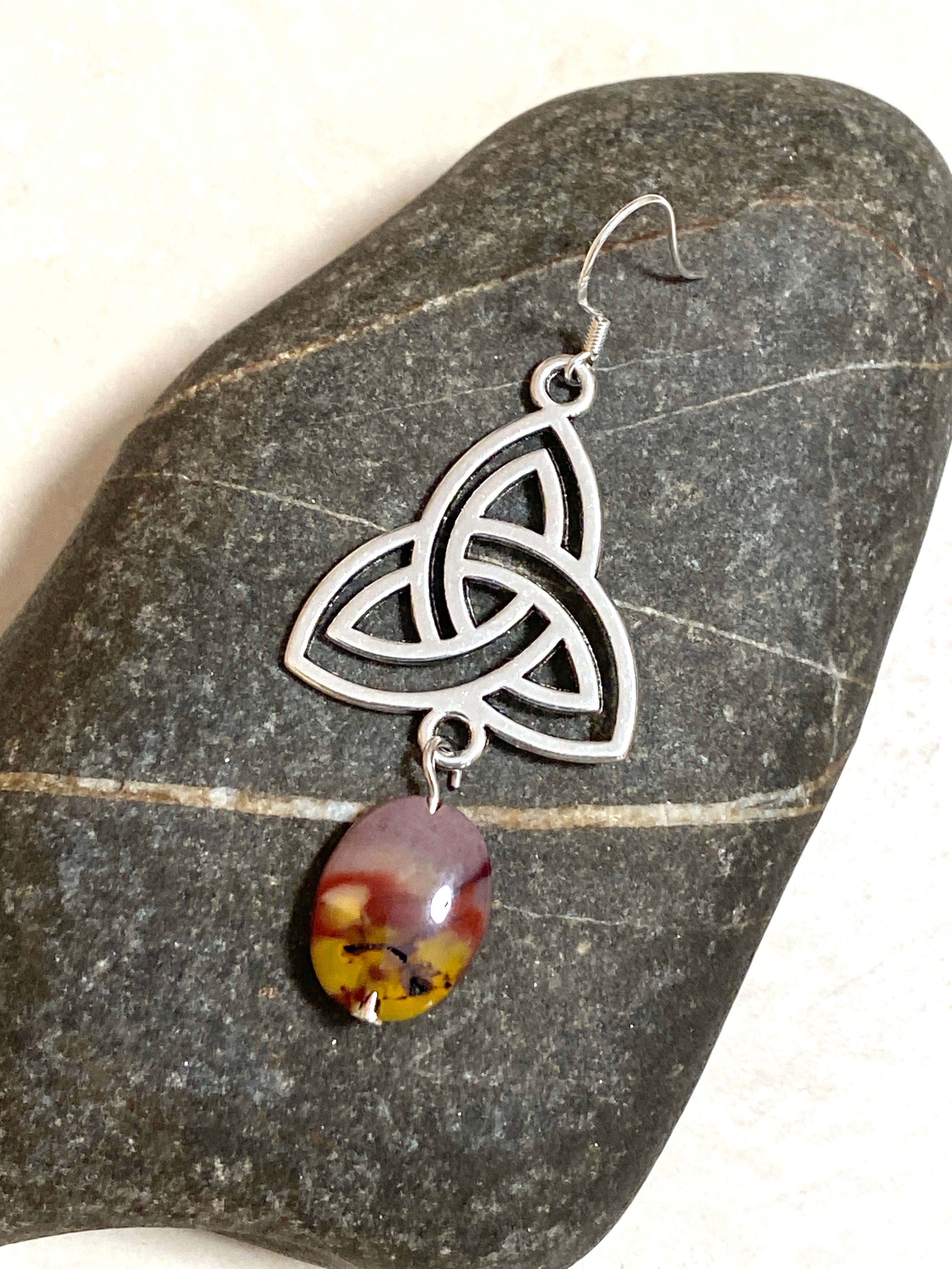 Genuine Earthy Mookaite Triqueta Earrings, Sterling Silver Hook - photo 5