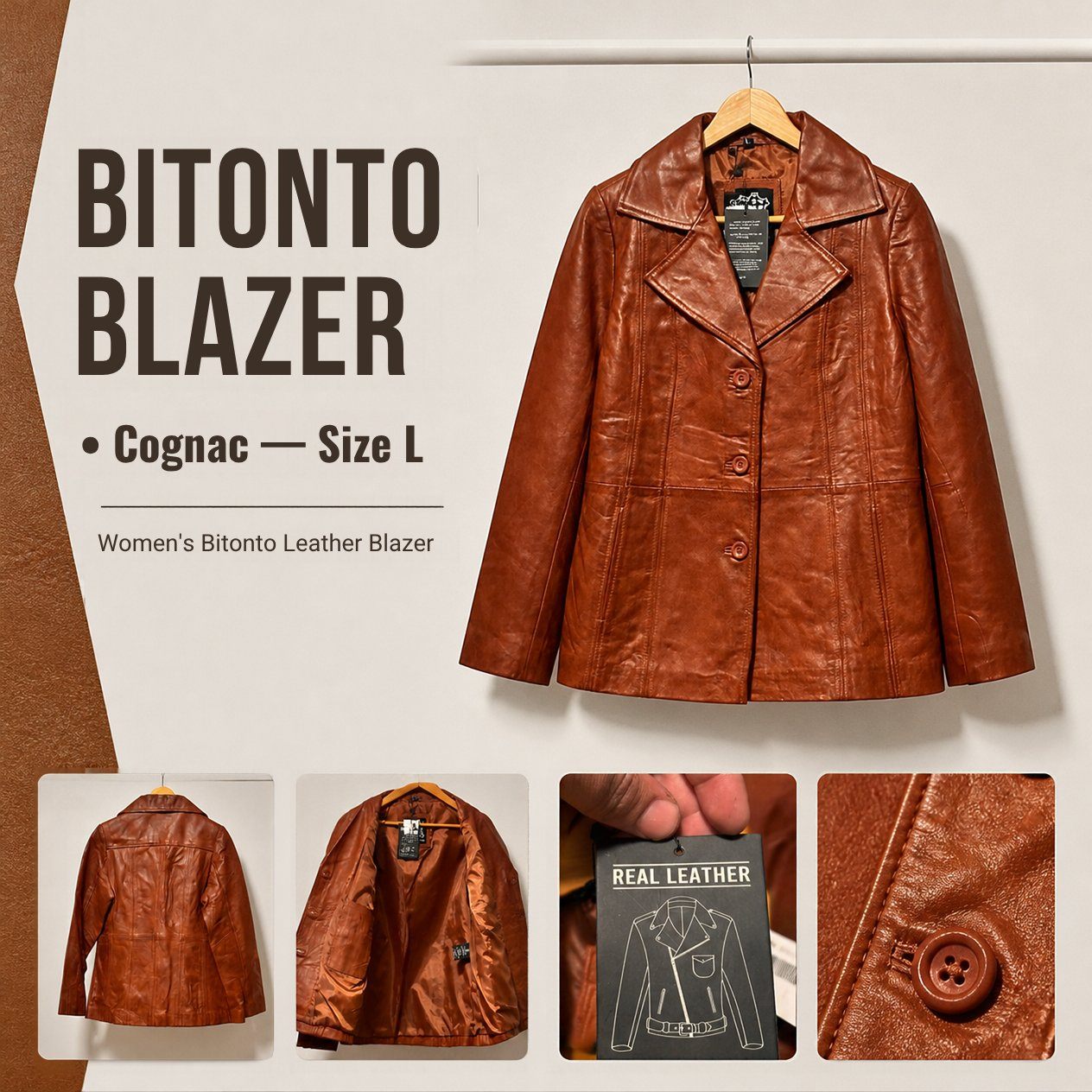 JKT-052 — Women's Bitonto leather blazer — brand new, size L