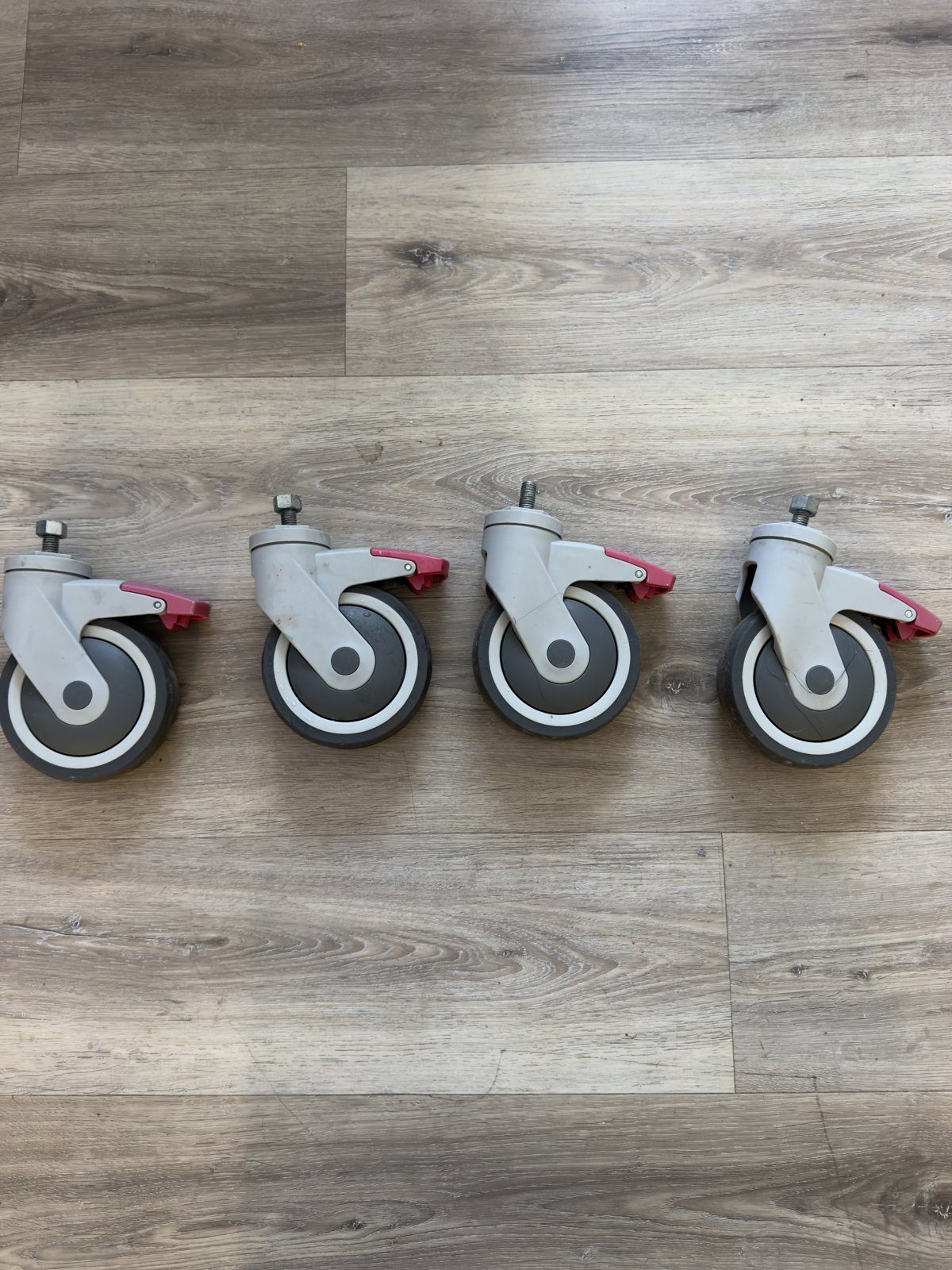 4 Swivel Casters with Brakes – Threaded Stem, Grey Wheels - photo 3