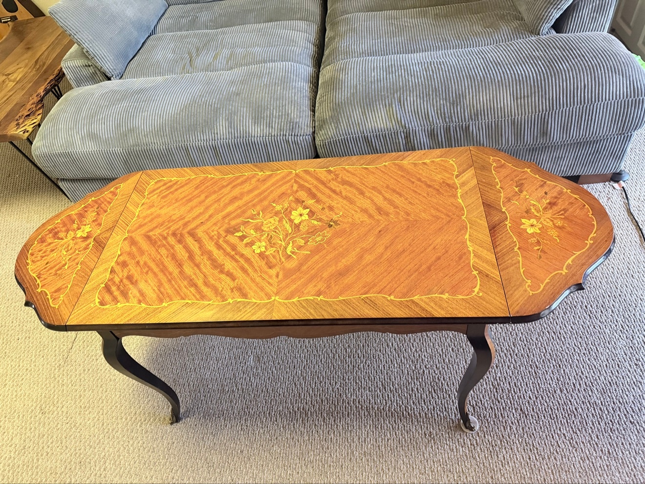 Vintage Drop-Leaf Coffee Table with Floral Inlay - photo 2