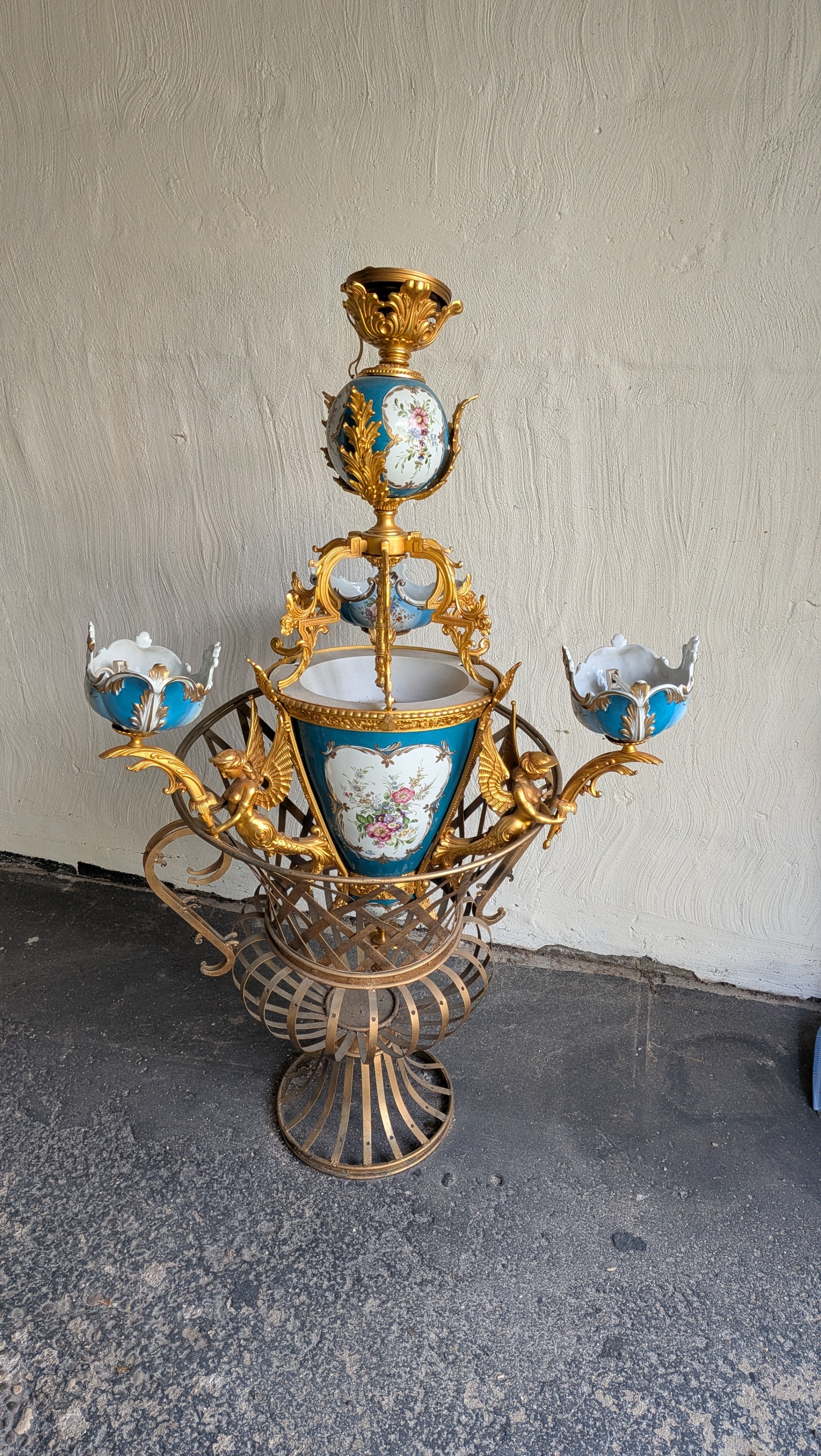 Ornate French Style Porcelain Chandelier/Light Fixture–$450 OBO