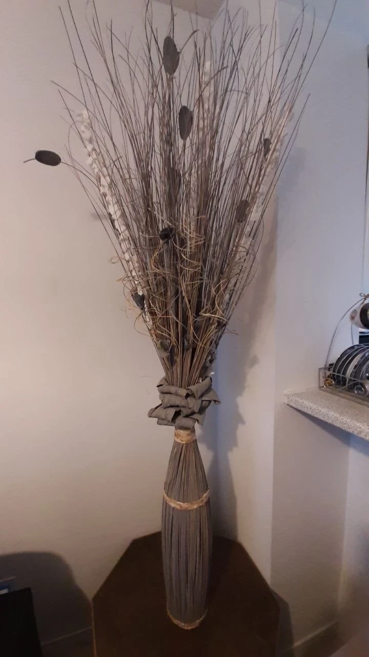 Tall Decorative Floor Vase with Dried Floral Arrangement