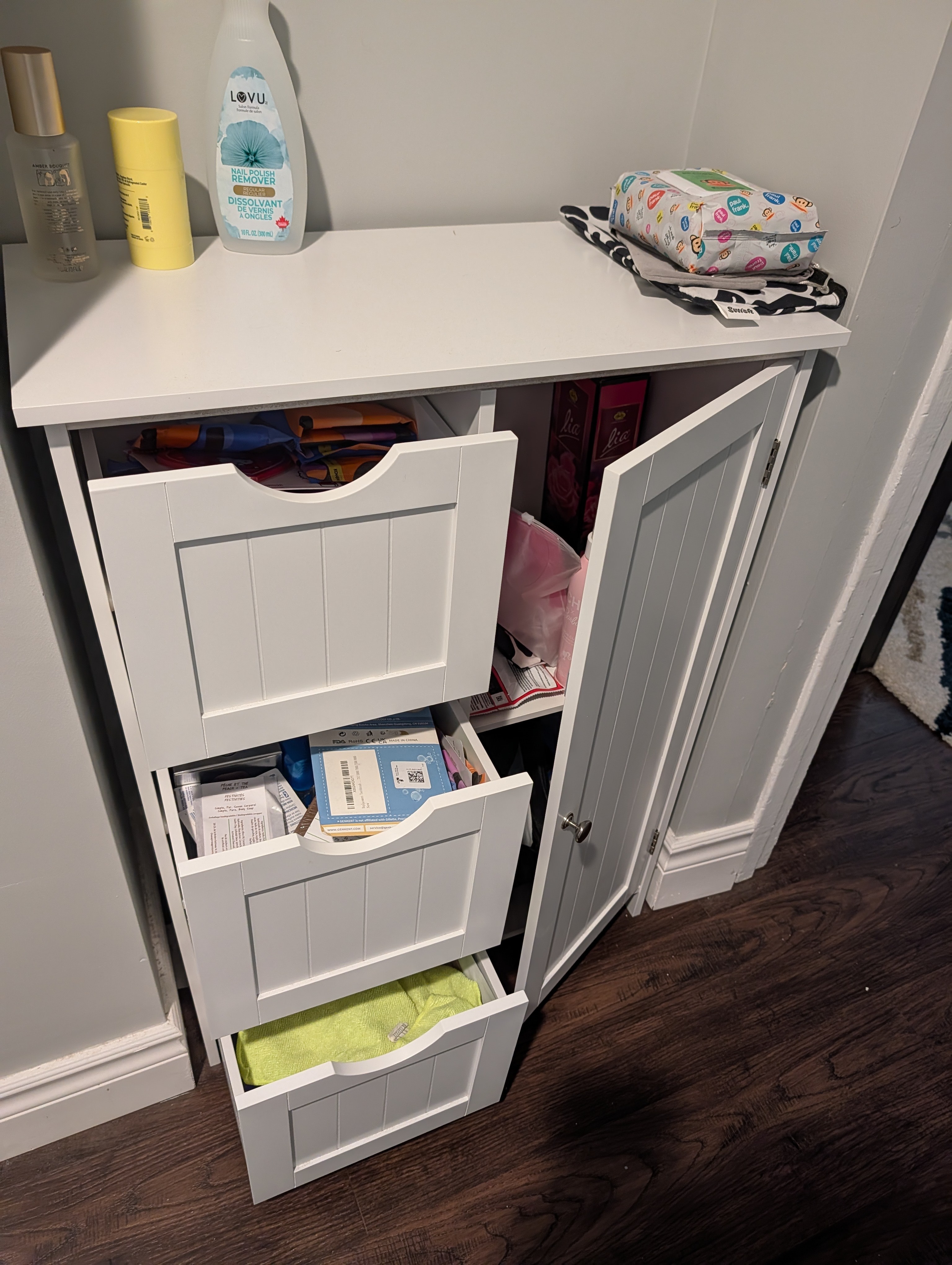 White Bathroom Storage Cabinet with 3 Drawers - photo 2