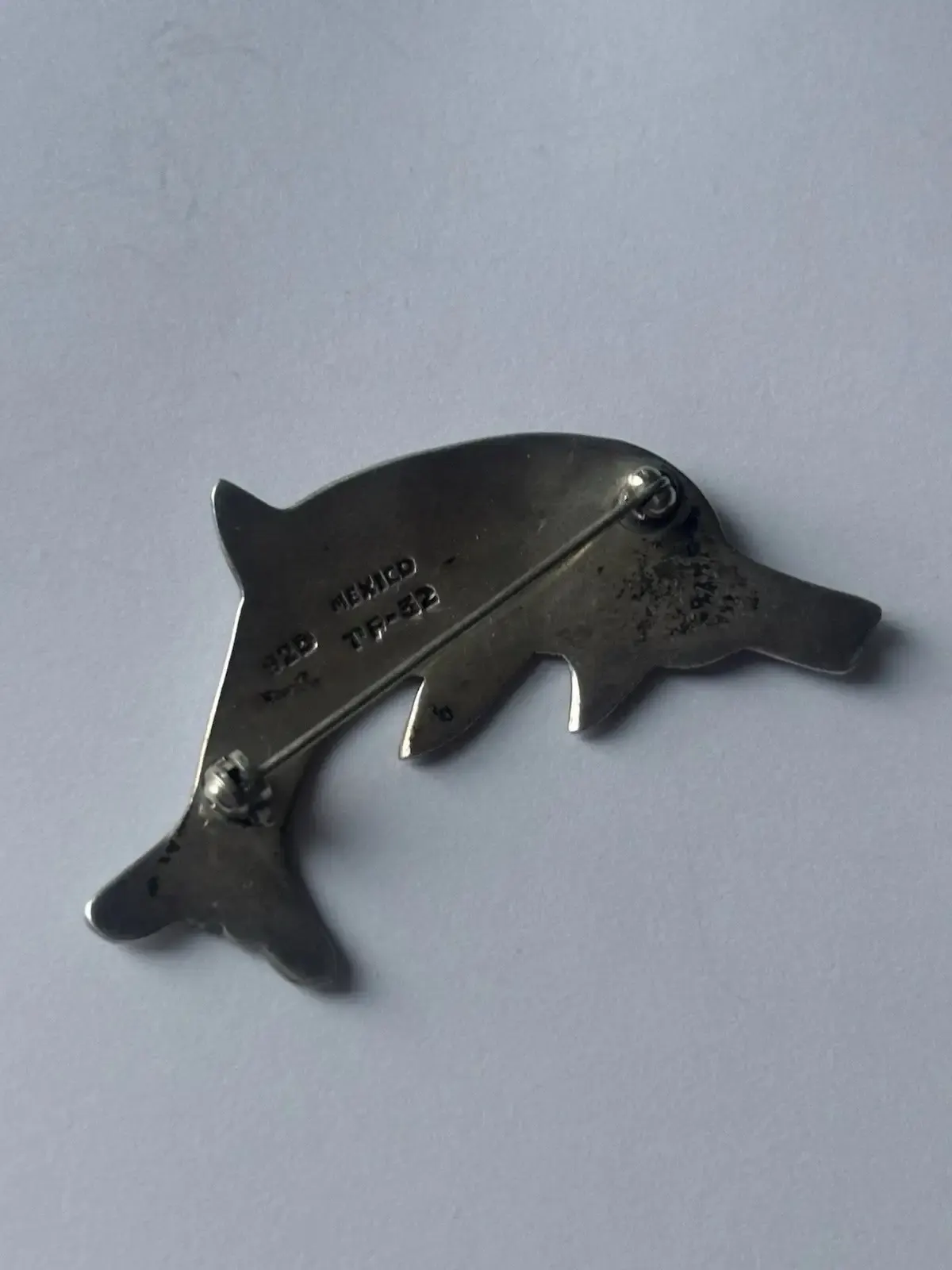 Dolphin Brooch — Silver-Tone, Enamel Mexico-Style - photo 4