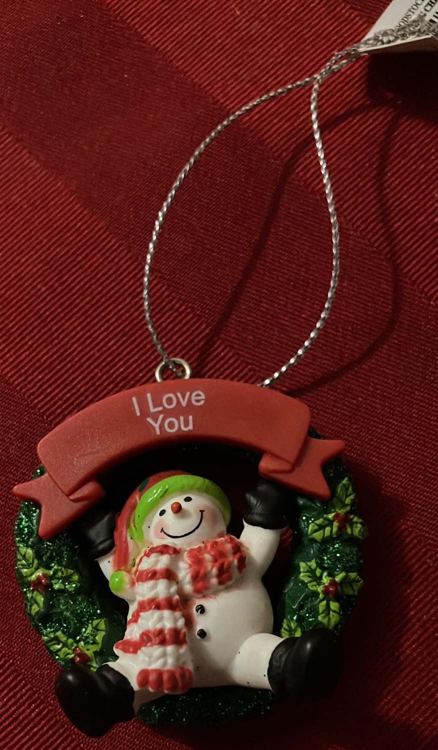 Ornament Snowman on Wreath - I Love You