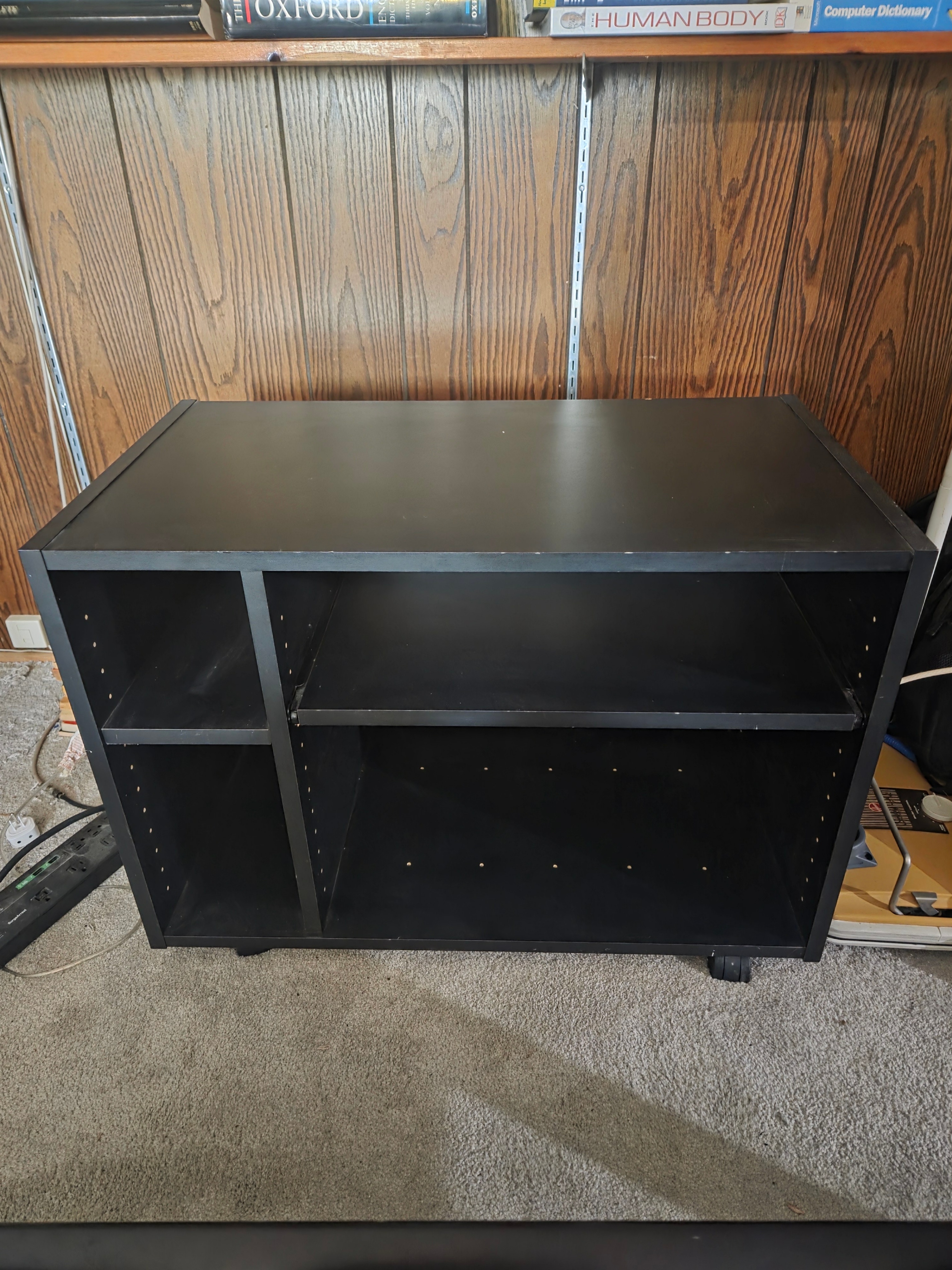 Black Rolling TV Stand / Media Console Cart, Adjustable Shelves