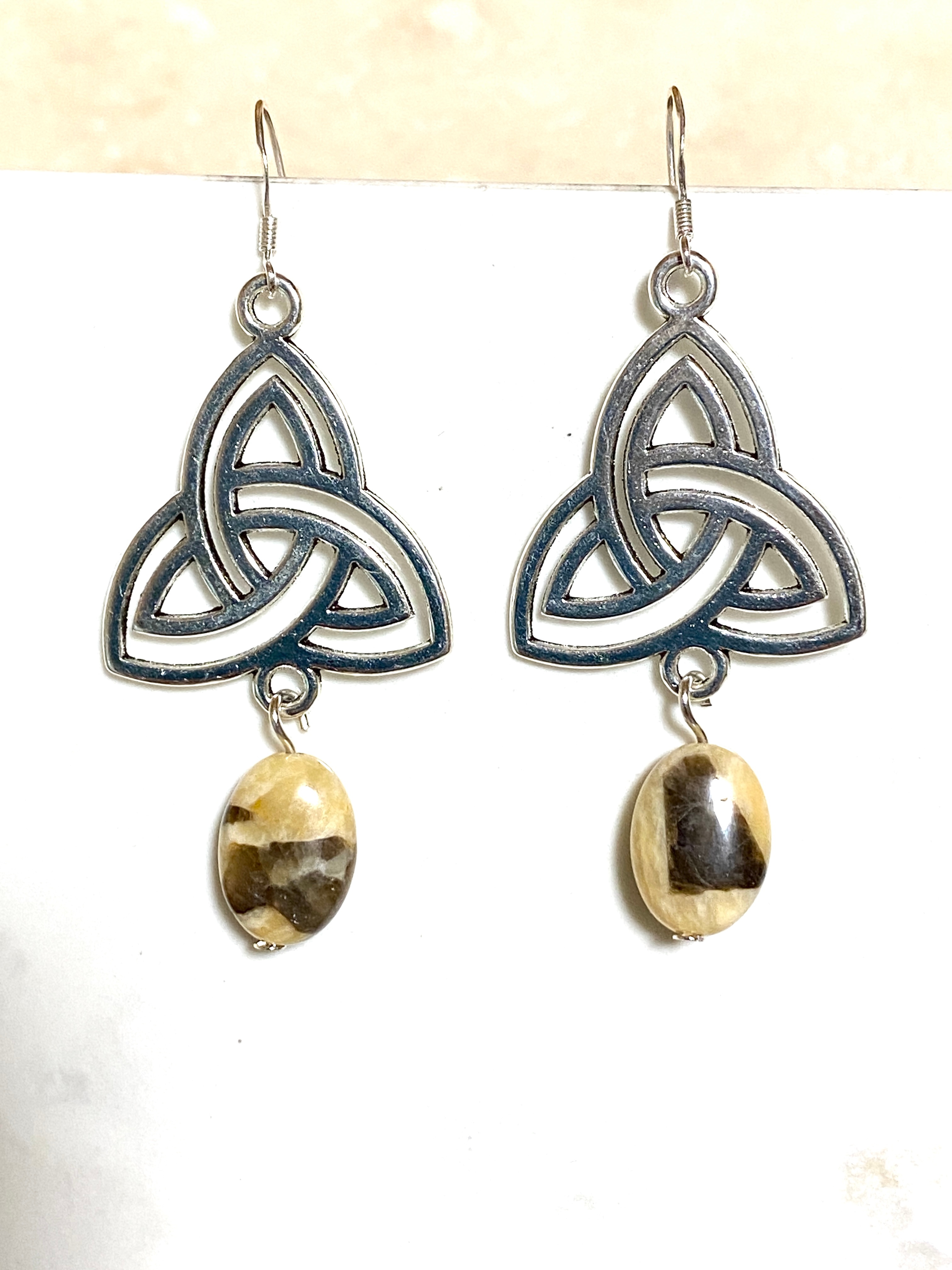 Septarian Stone Triqueta Earrings, Sterling Silver Hook