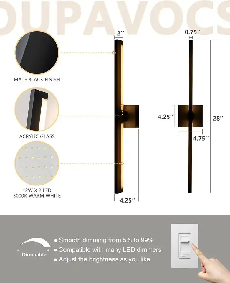 Modern Outdoor Wall Lights, 28 inch Long Led Wall Sconce, 12W - photo 2