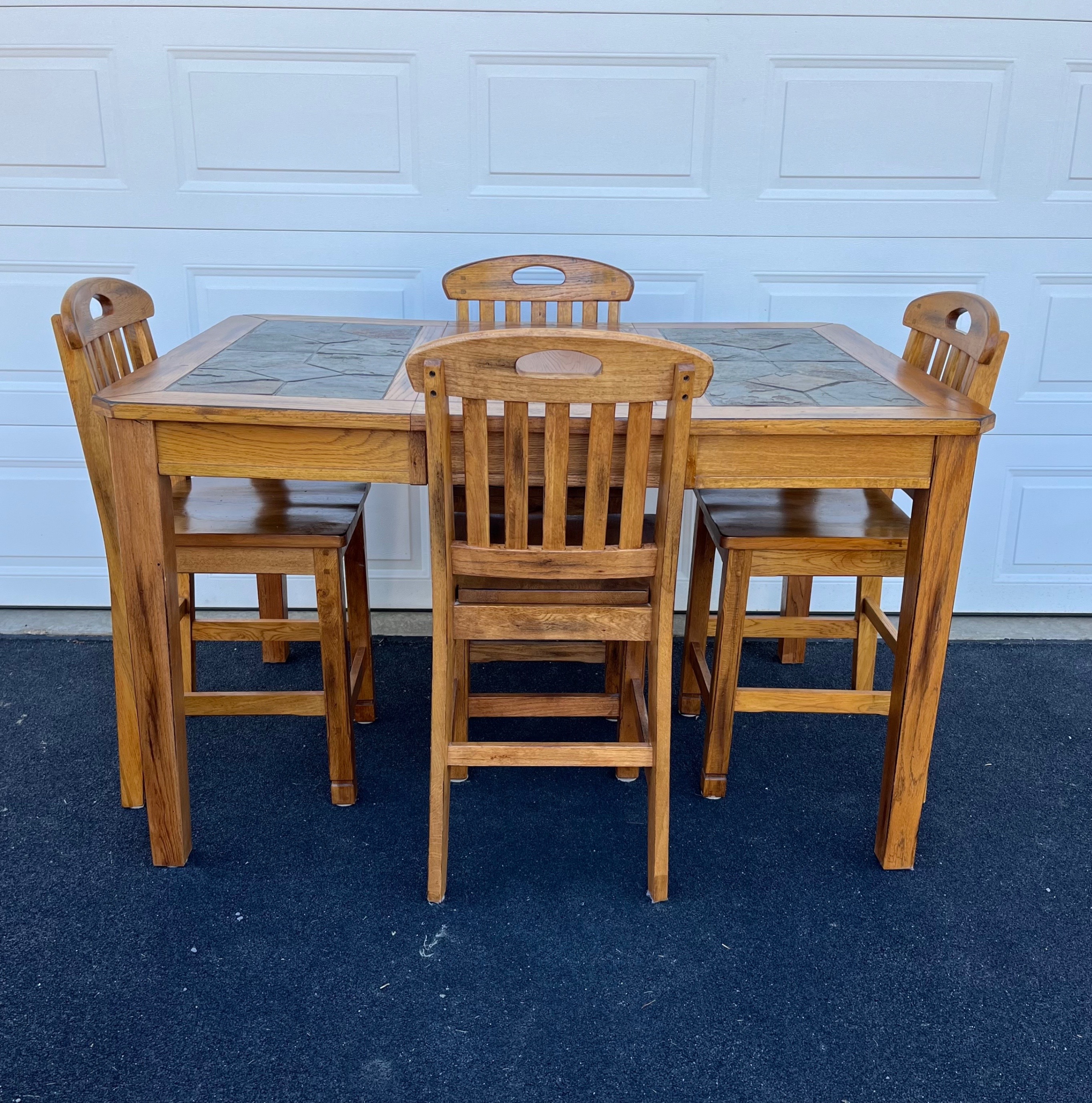 Solid Wooden "Bar Height" Dining Table with Slate Tile Inlay