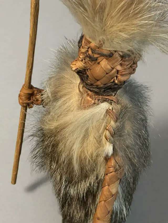 Effigy Figure Tribal Hunter Handcrafted Root Wood Fur - photo 2