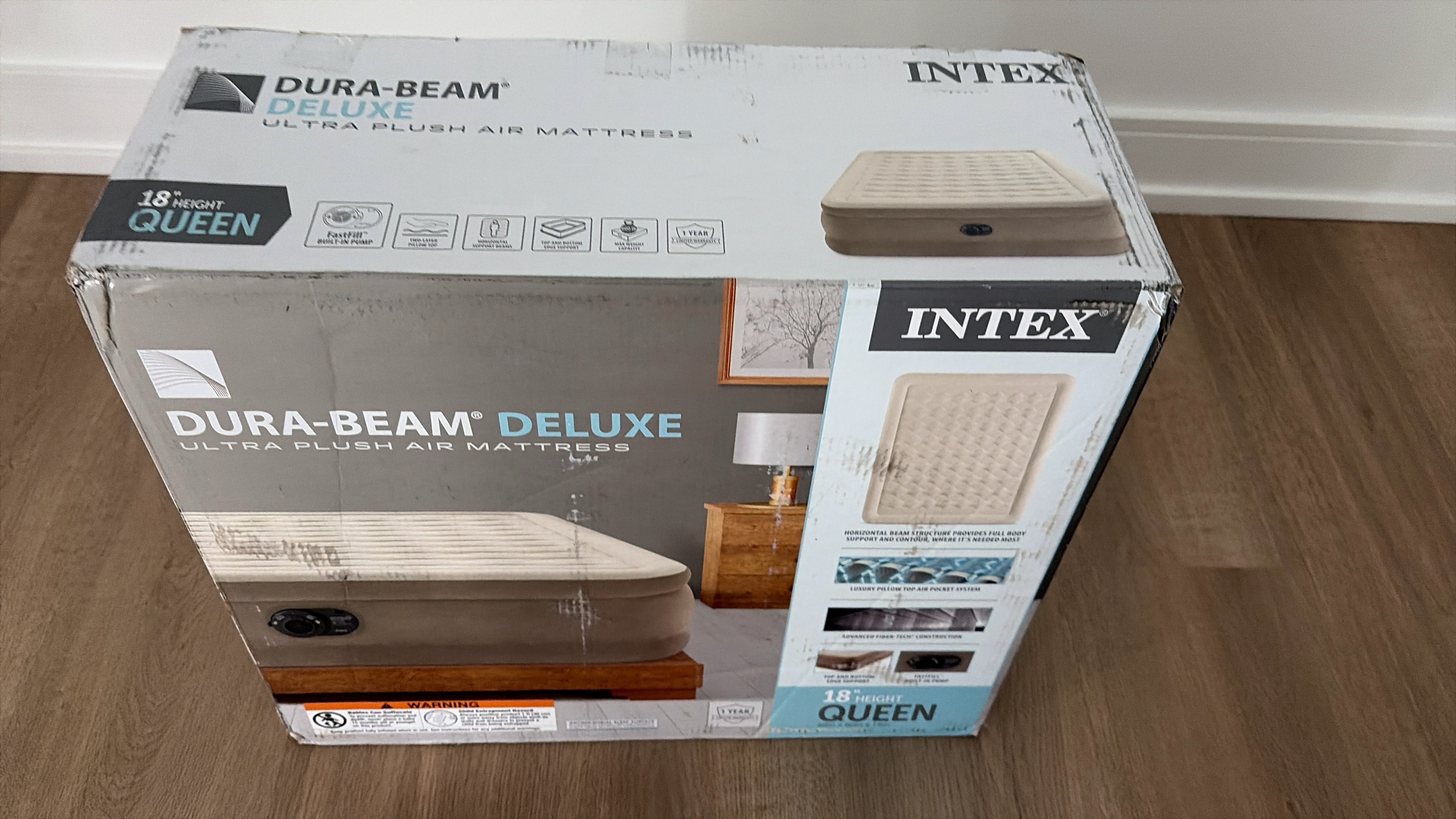 Deluxe Intex Air Mattress Queen Size with Built-In Electric Pump