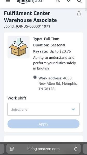 Amazon warehouse shift