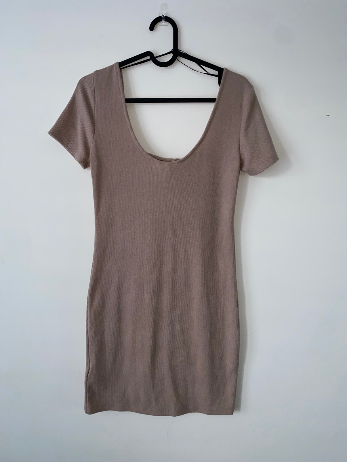 H&M Ribbed Button-Front Mini Dress — Taupe, Size S - photo 4