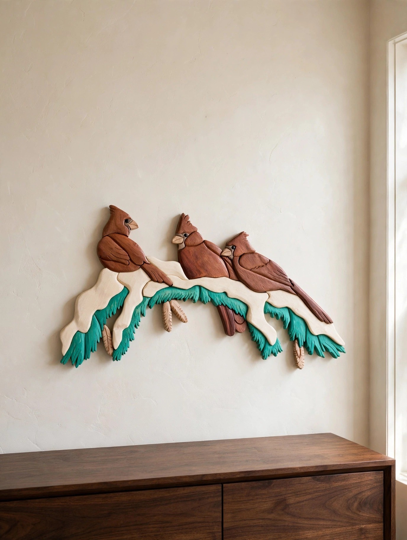 Wood Intarsia Art Cardinals on a Tree Kathy Wise