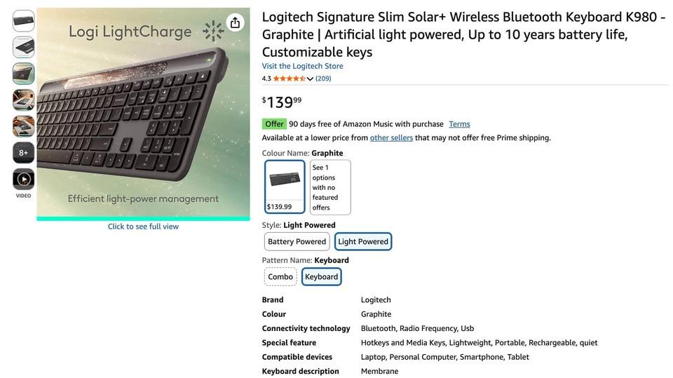 Logitech K980 Wireless Bluetooth Keyboard – Multi-Device,