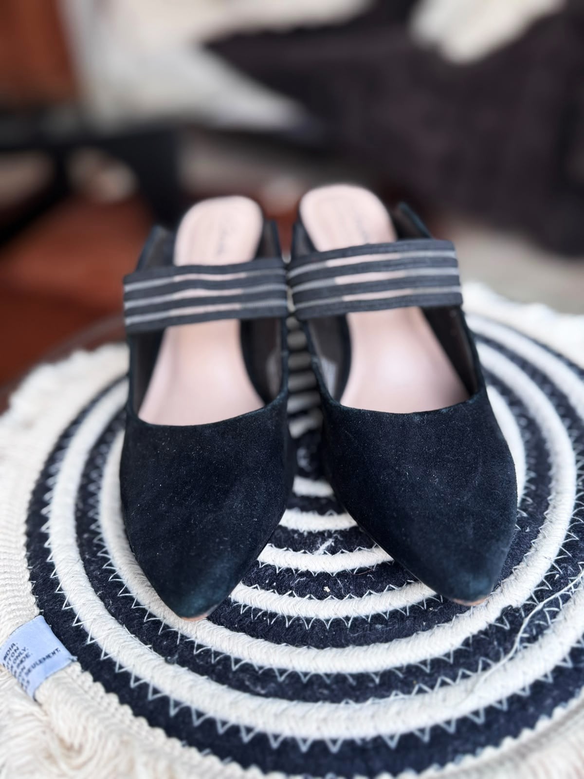 Black Suede Heeled Mules - Size 6.5