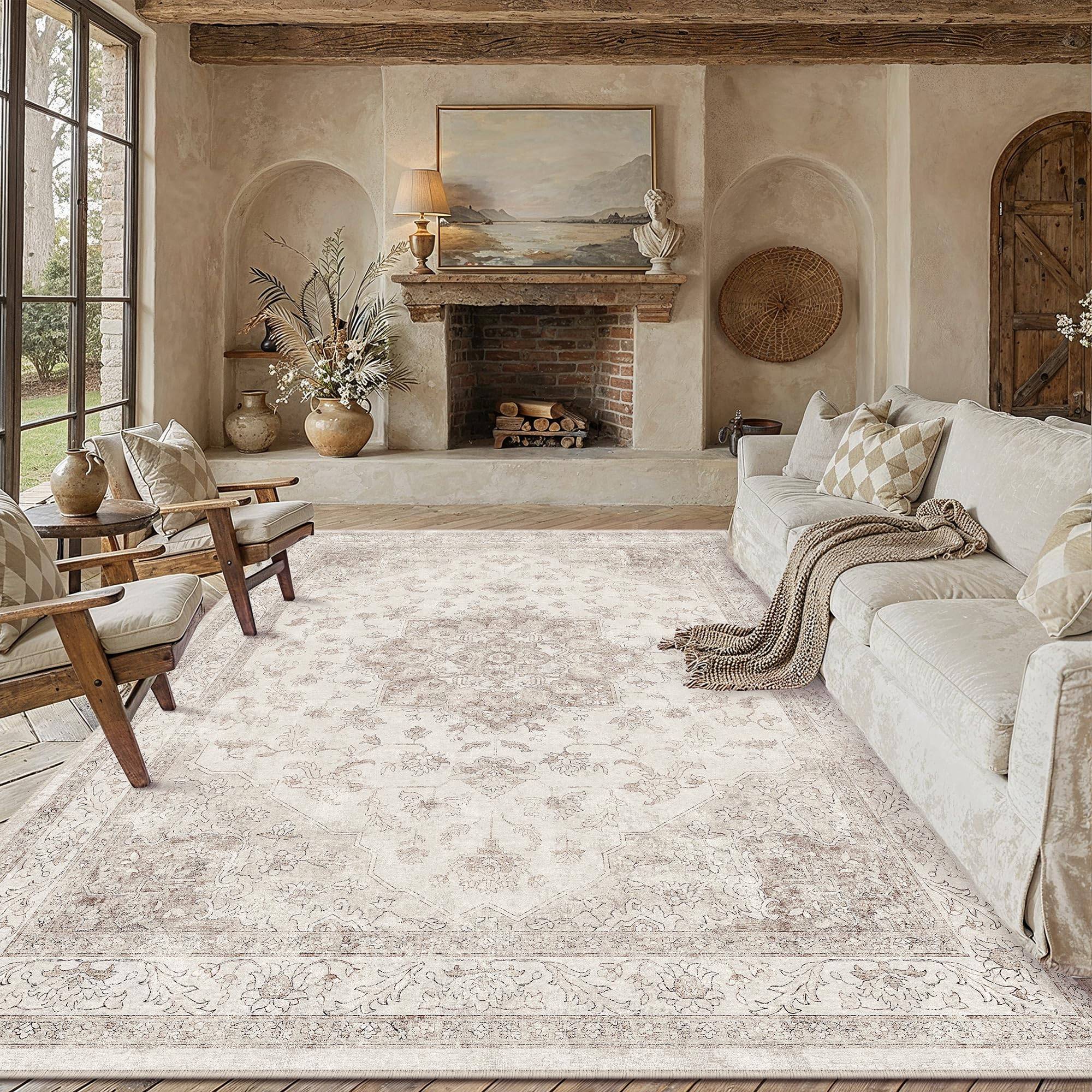 8x10 Rug Washable Beige Low Pile Living Room - photo 3